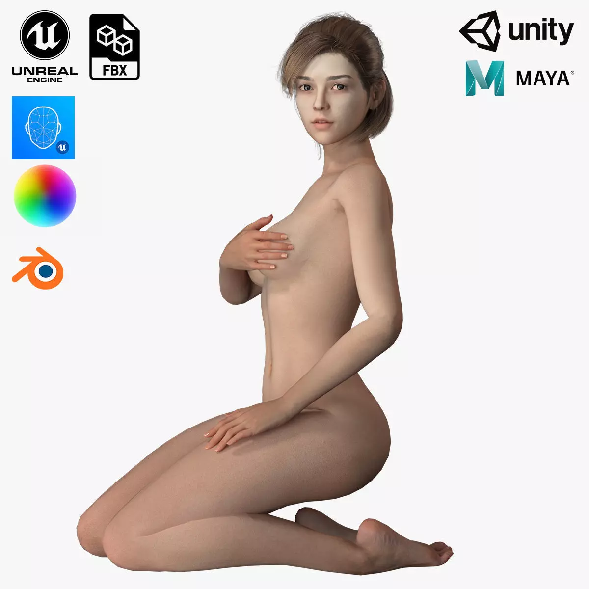 Naked Korean Girl Game Ready Low-poly 3D model_0