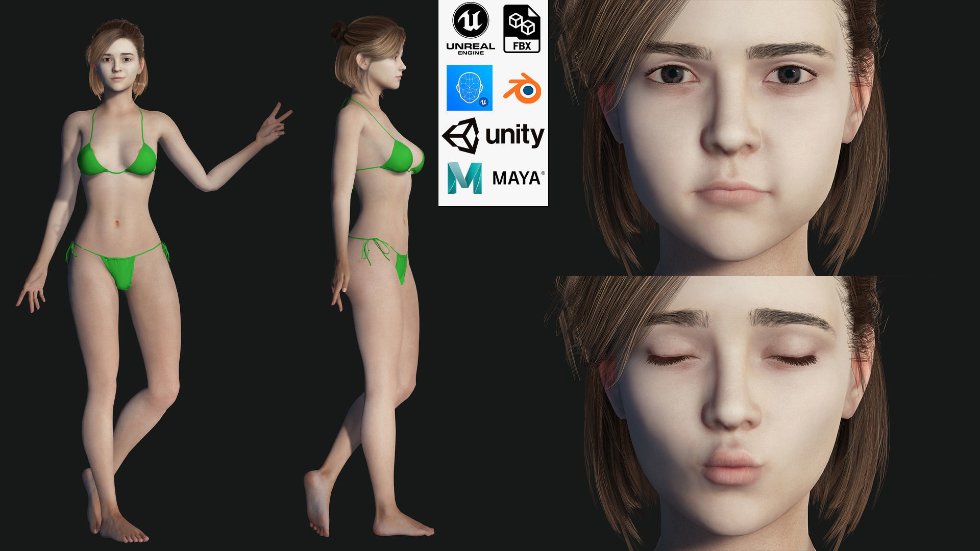 Naked Korean Girl Game Ready Low-poly 3D model_1