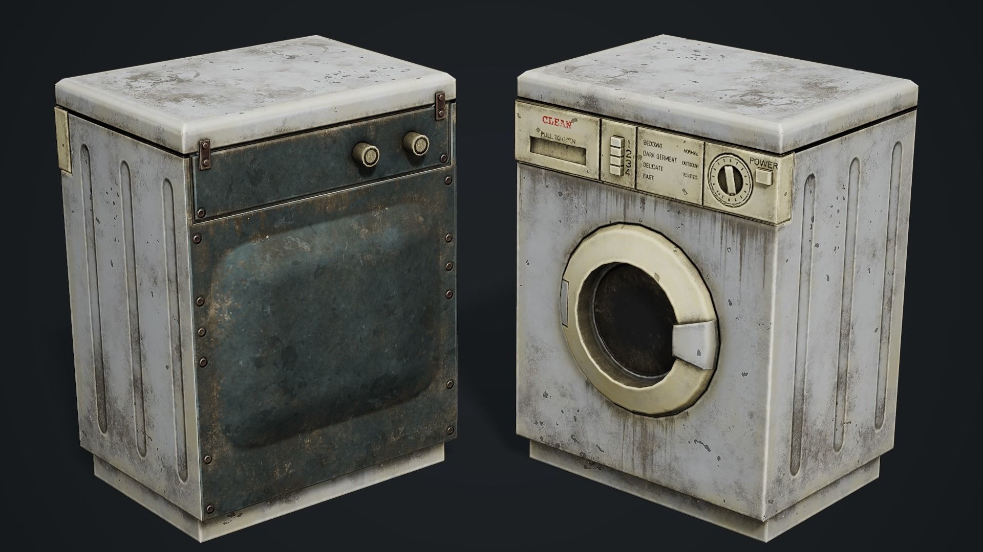 Realistic Old Washing Machine - PBR Low Poly Low-poly 3D model_3