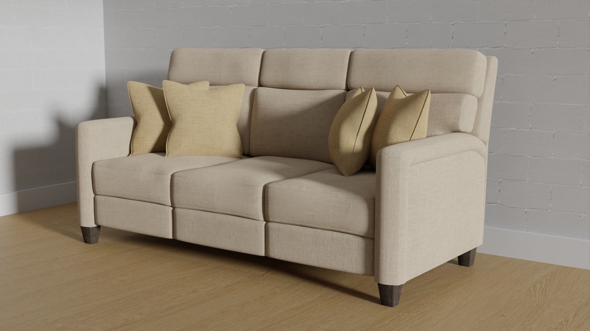 Sofa 3 Seater - v1 Low-poly 3D model_1