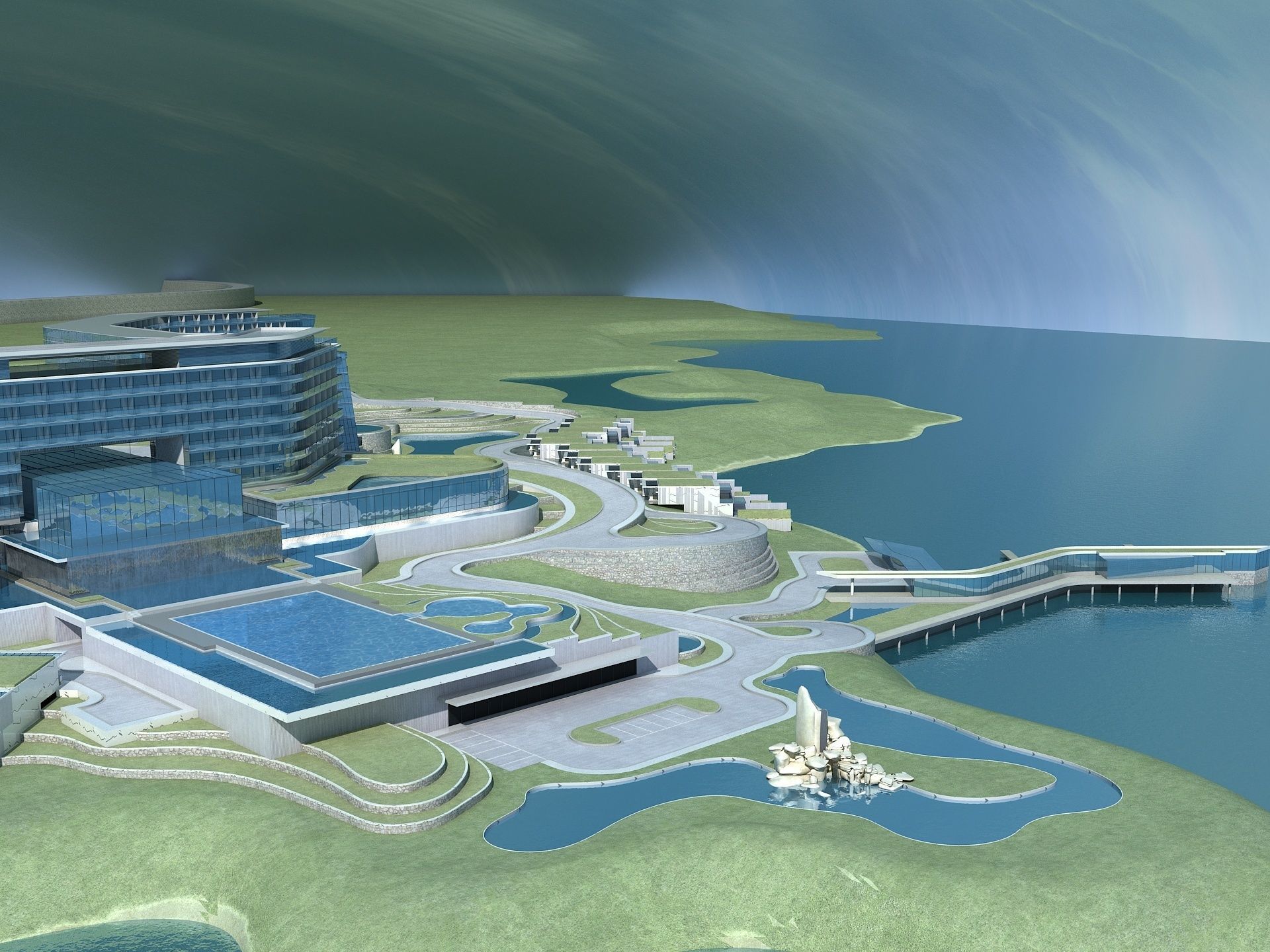 Beachfront Hotel 1 3D model_4