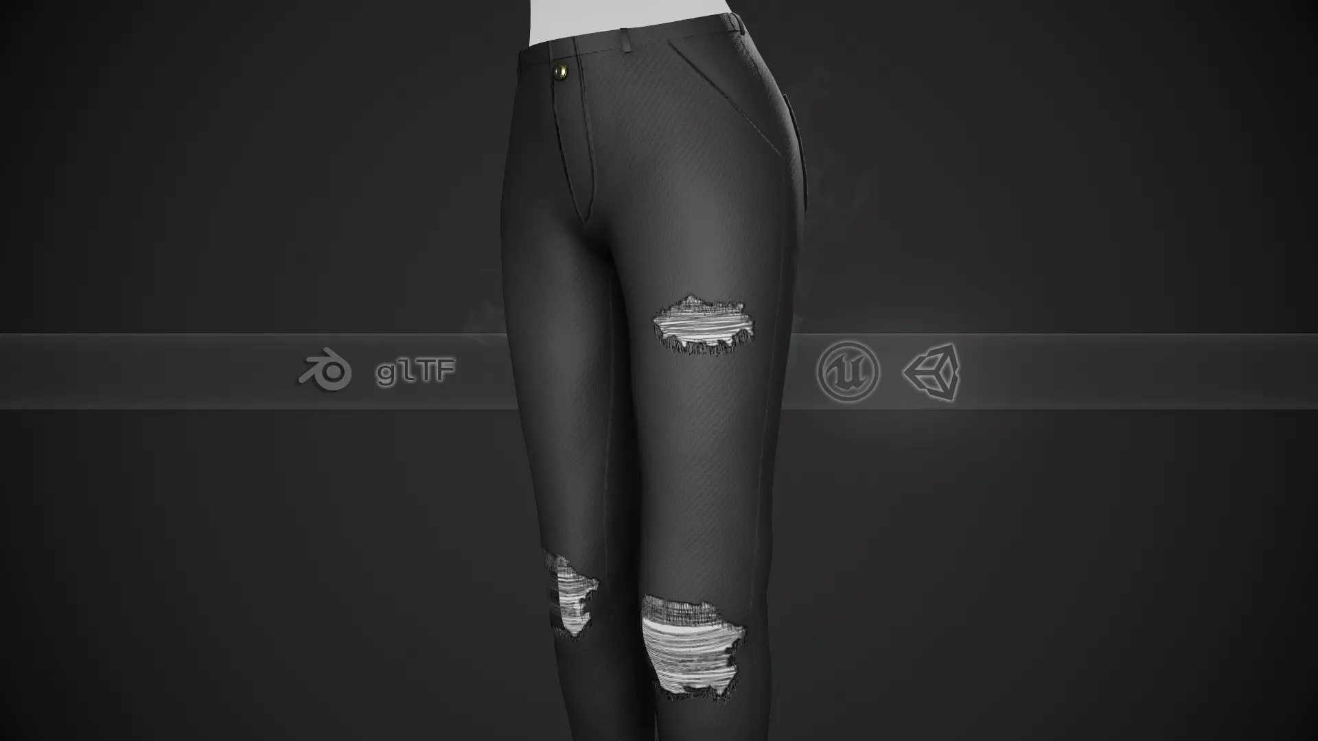 Female Black Ripped Jeans Pants Style 2 Low-poly 3D model