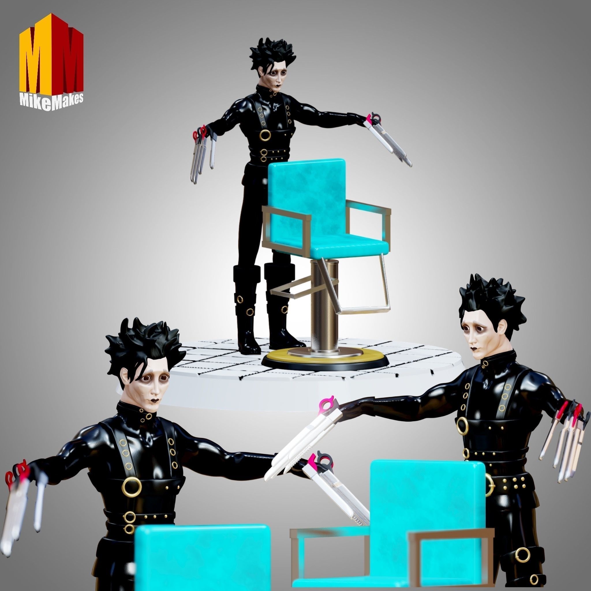 Edward Scissorhands barbershop diorama 3D print model_2