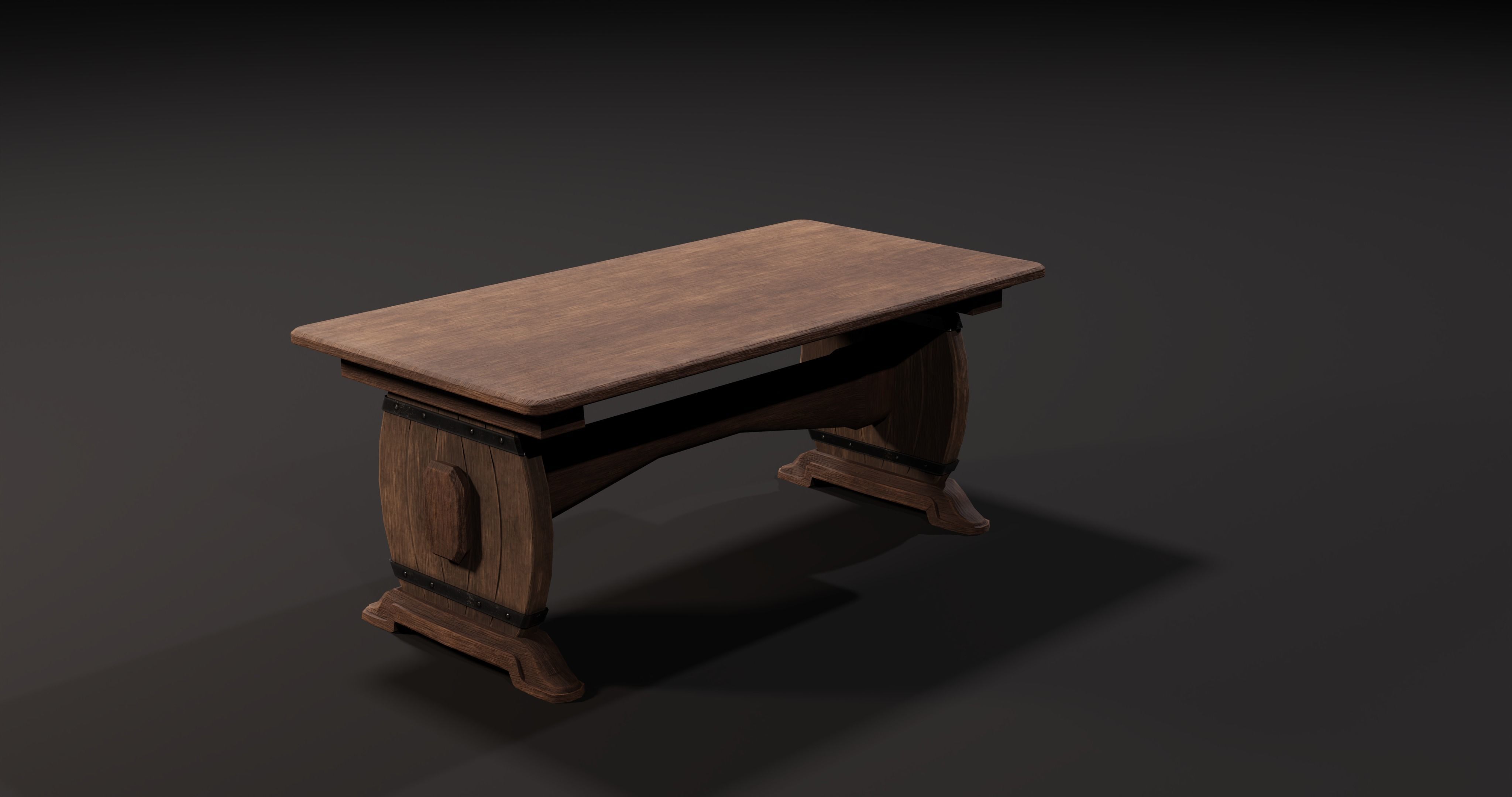Barrel wooden table Low-poly 3D model_9