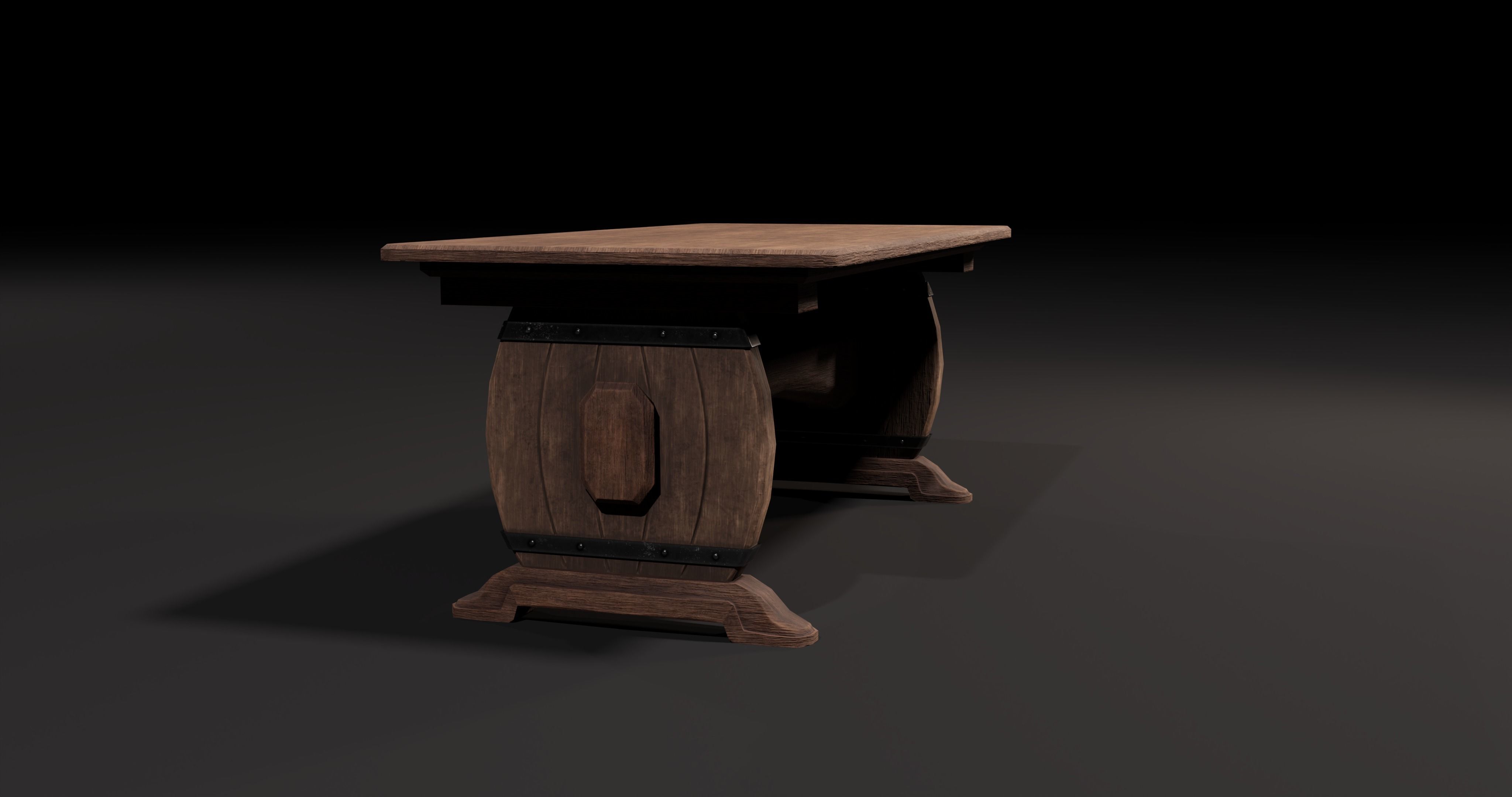 Barrel wooden table Low-poly 3D model_5