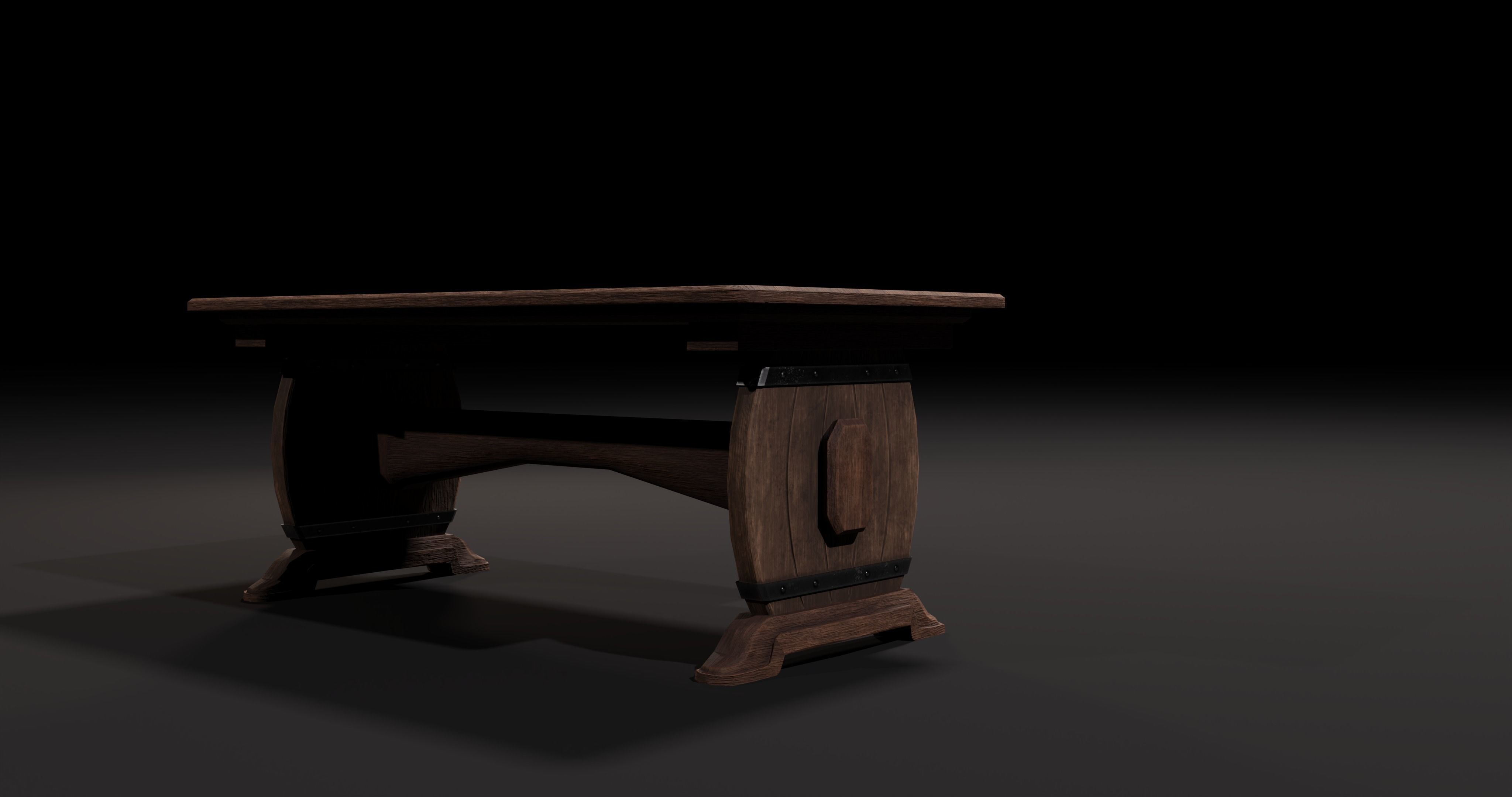 Barrel wooden table Low-poly 3D model_7