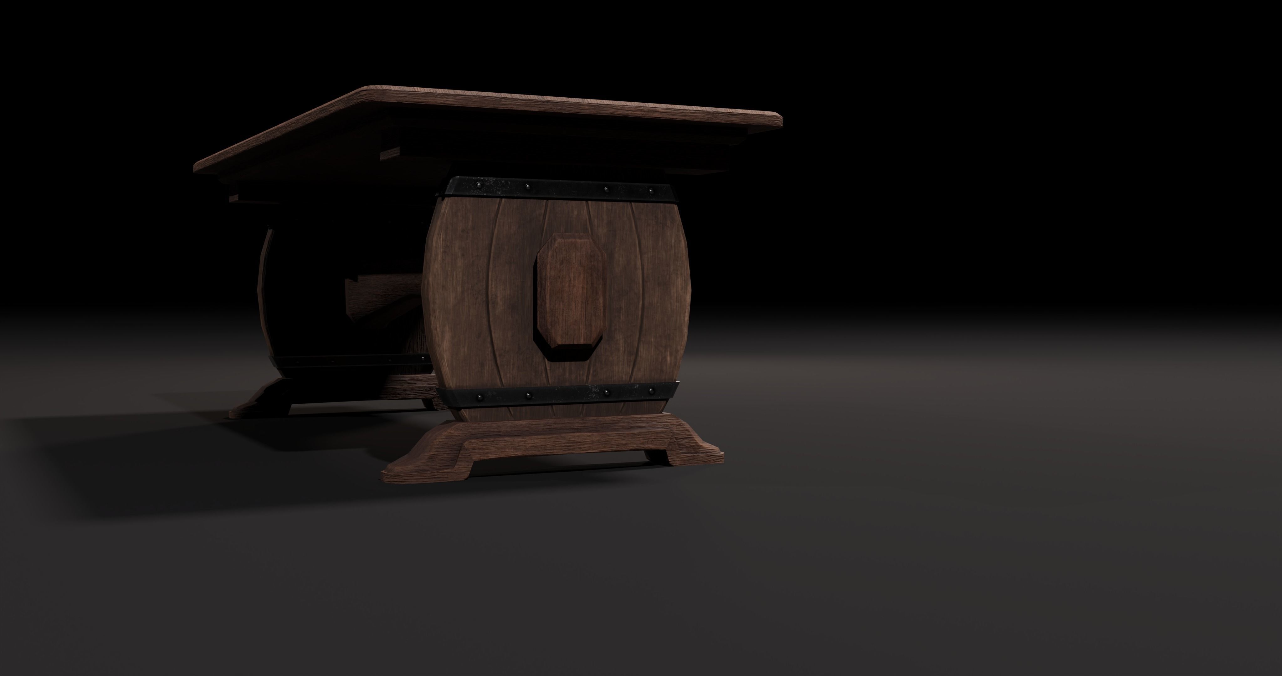 Barrel wooden table Low-poly 3D model_8
