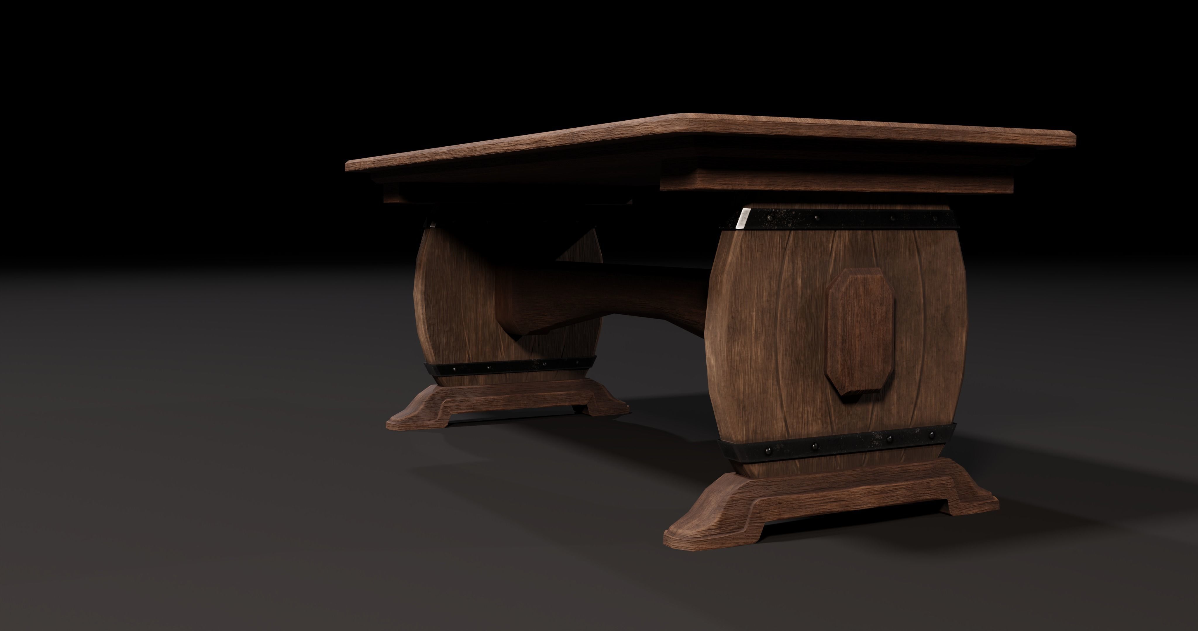 Barrel wooden table Low-poly 3D model_6