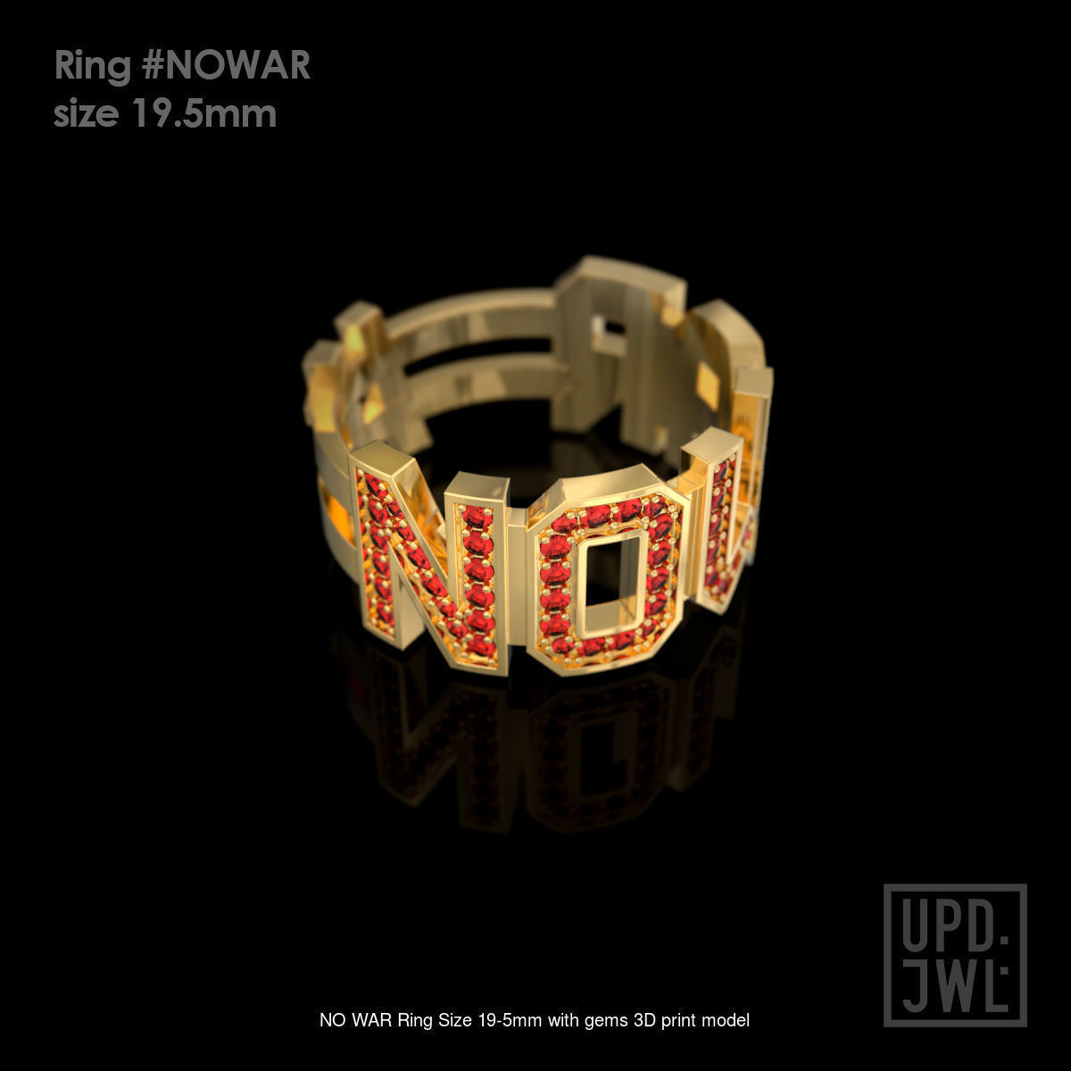 Pack Ring NO WAR with gems all sizes 3D Model Collection_10