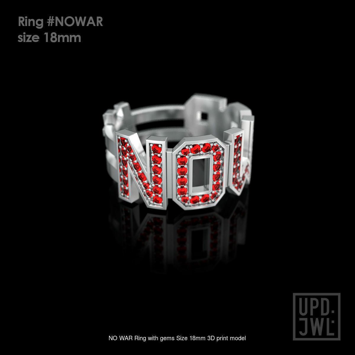 Pack Ring NO WAR with gems all sizes 3D Model Collection_7