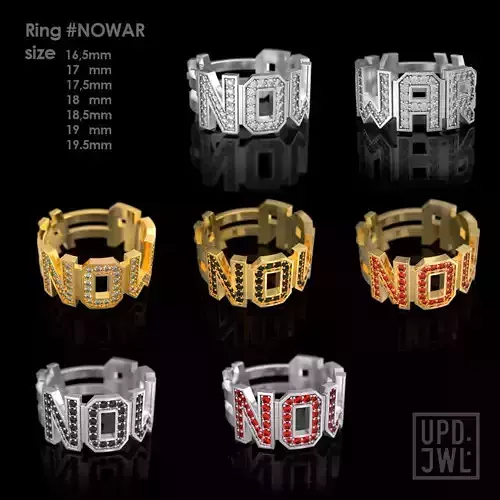 Pack Ring NO WAR with gems all sizes 3D Model Collection