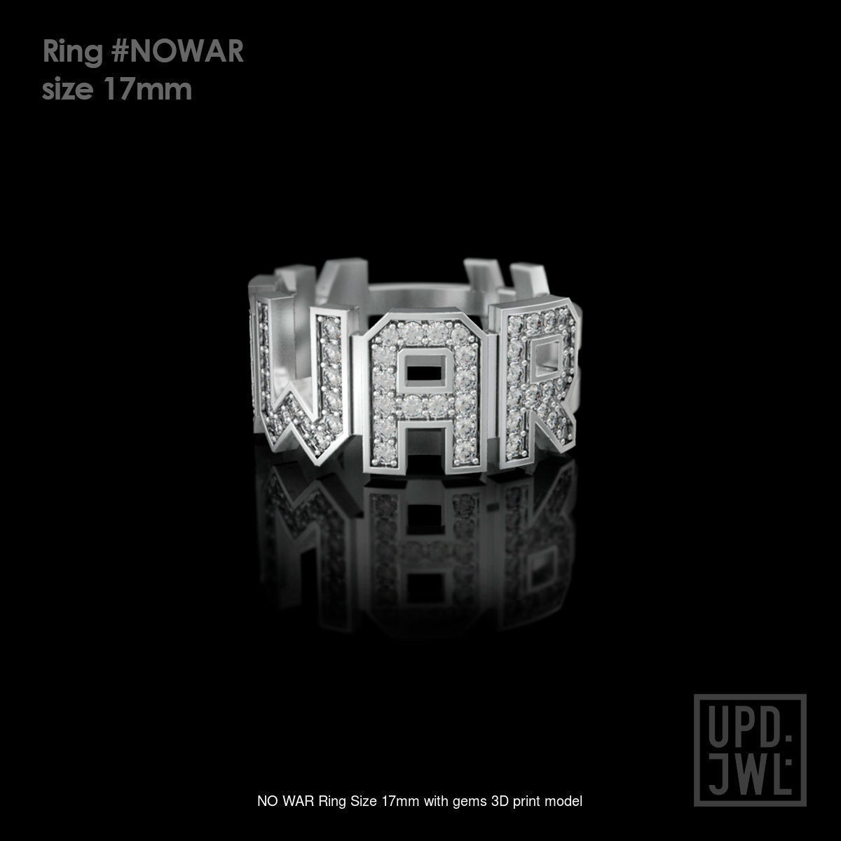 Pack Ring NO WAR with gems all sizes 3D Model Collection_3