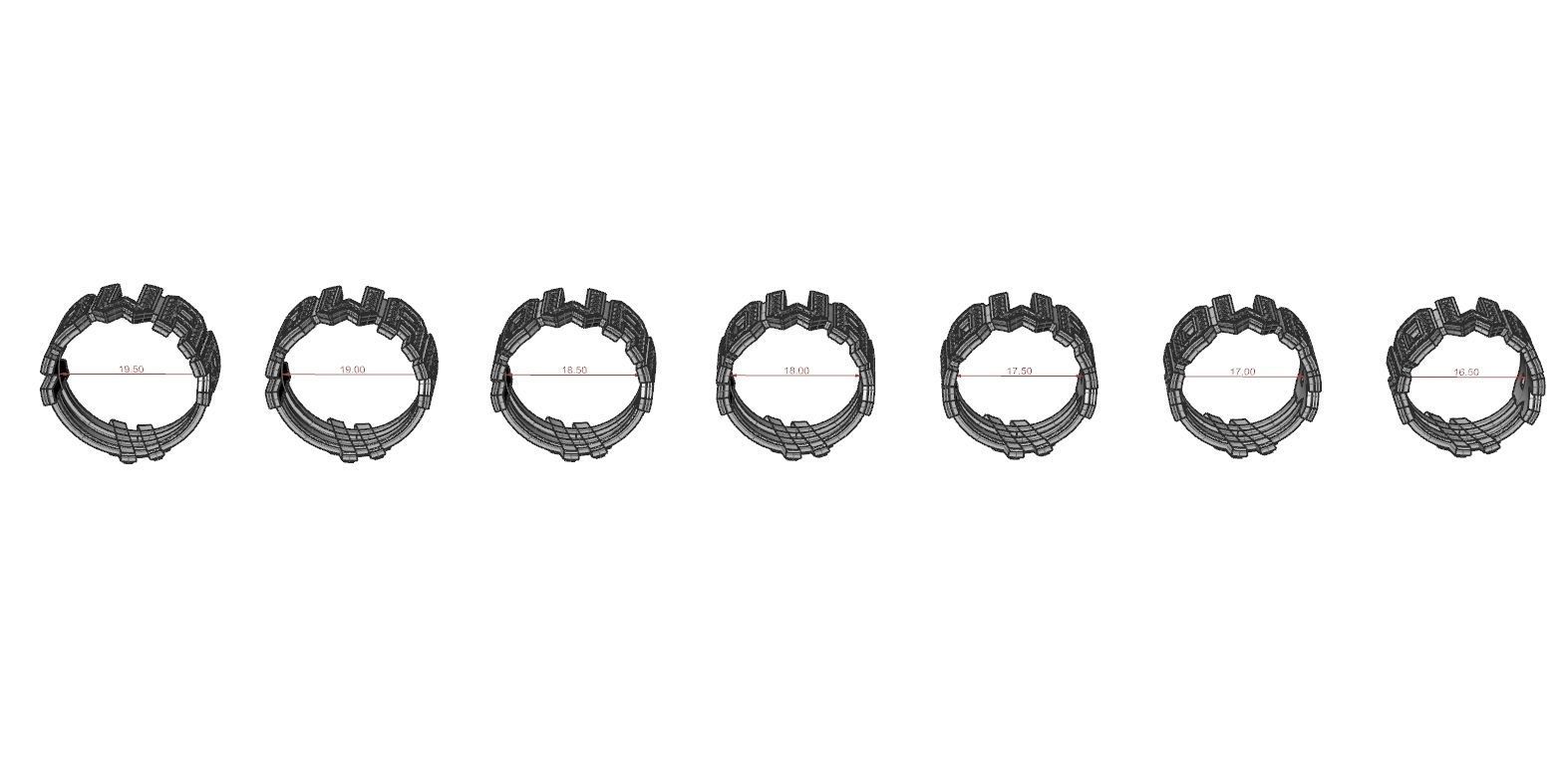 Pack Ring NO WAR with gems all sizes 3D Model Collection_14