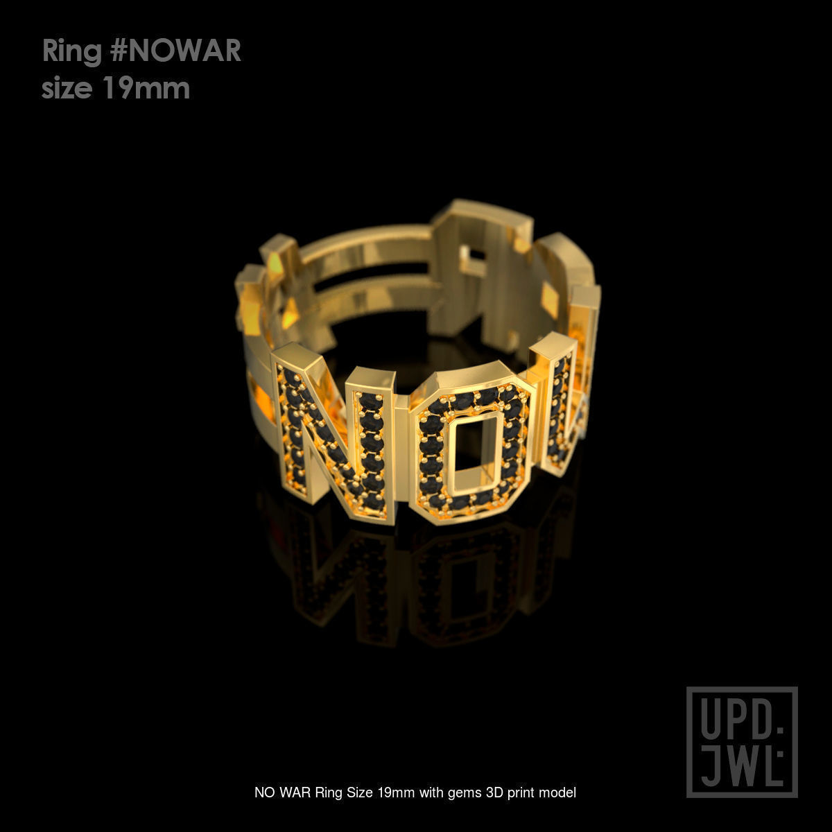 Pack Ring NO WAR with gems all sizes 3D Model Collection_9