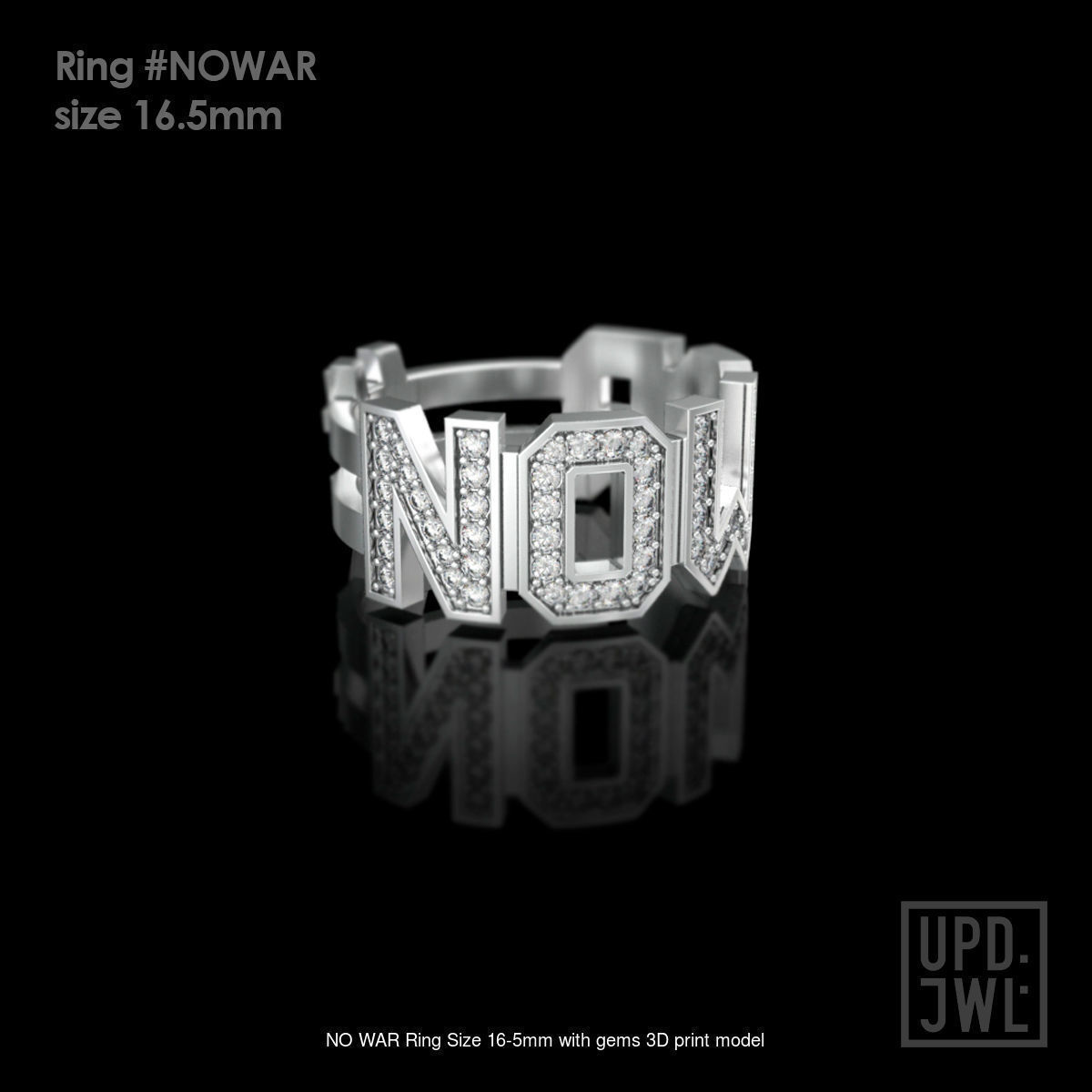 Pack Ring NO WAR with gems all sizes 3D Model Collection_2