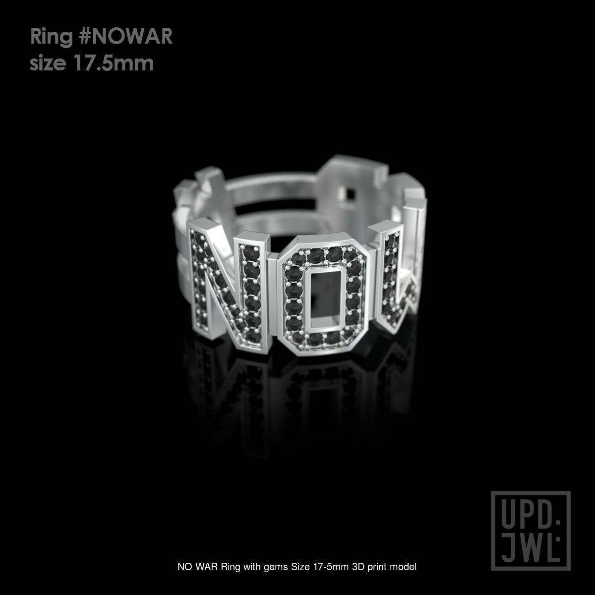 Pack Ring NO WAR with gems all sizes 3D Model Collection_6
