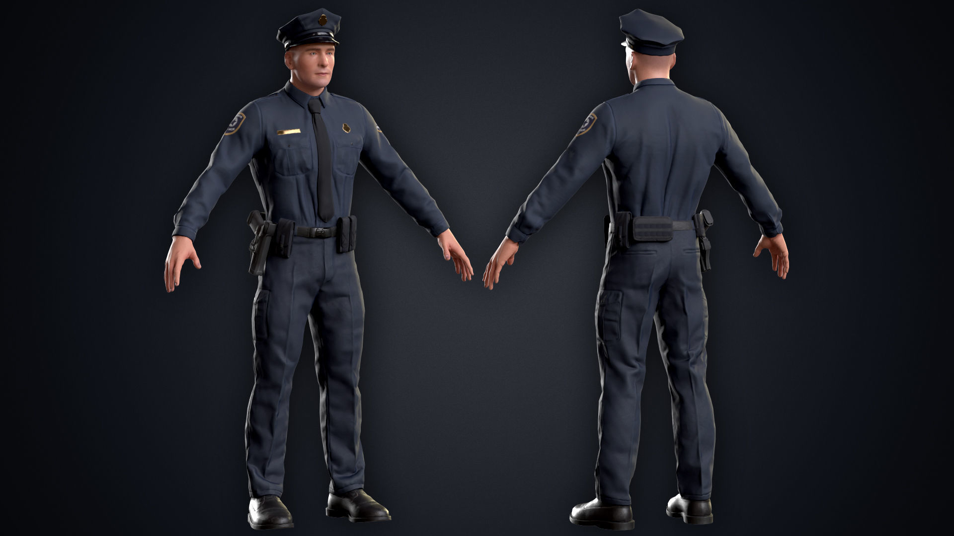 Policeman two police officers Low-poly 3D model_3