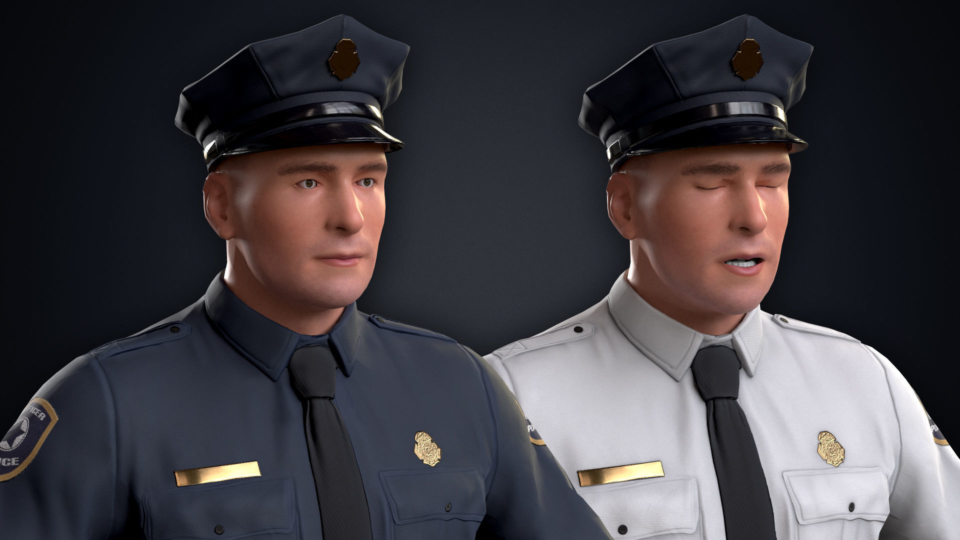 Policeman two police officers Low-poly 3D model_6