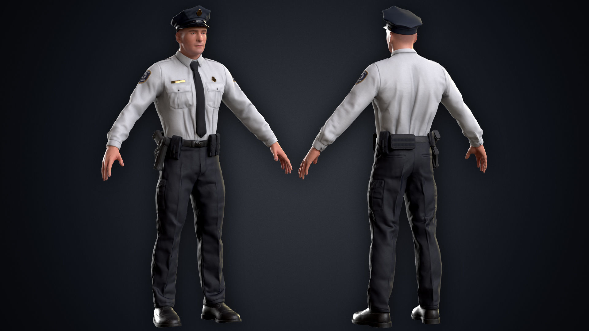 Policeman two police officers Low-poly 3D model_4