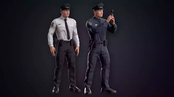 Policeman two police officers Low-poly 3D model