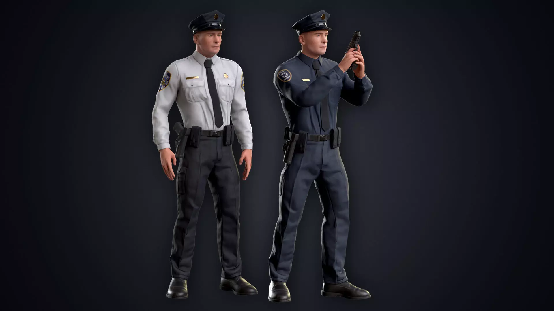 Policeman two police officers Low-poly 3D model_0