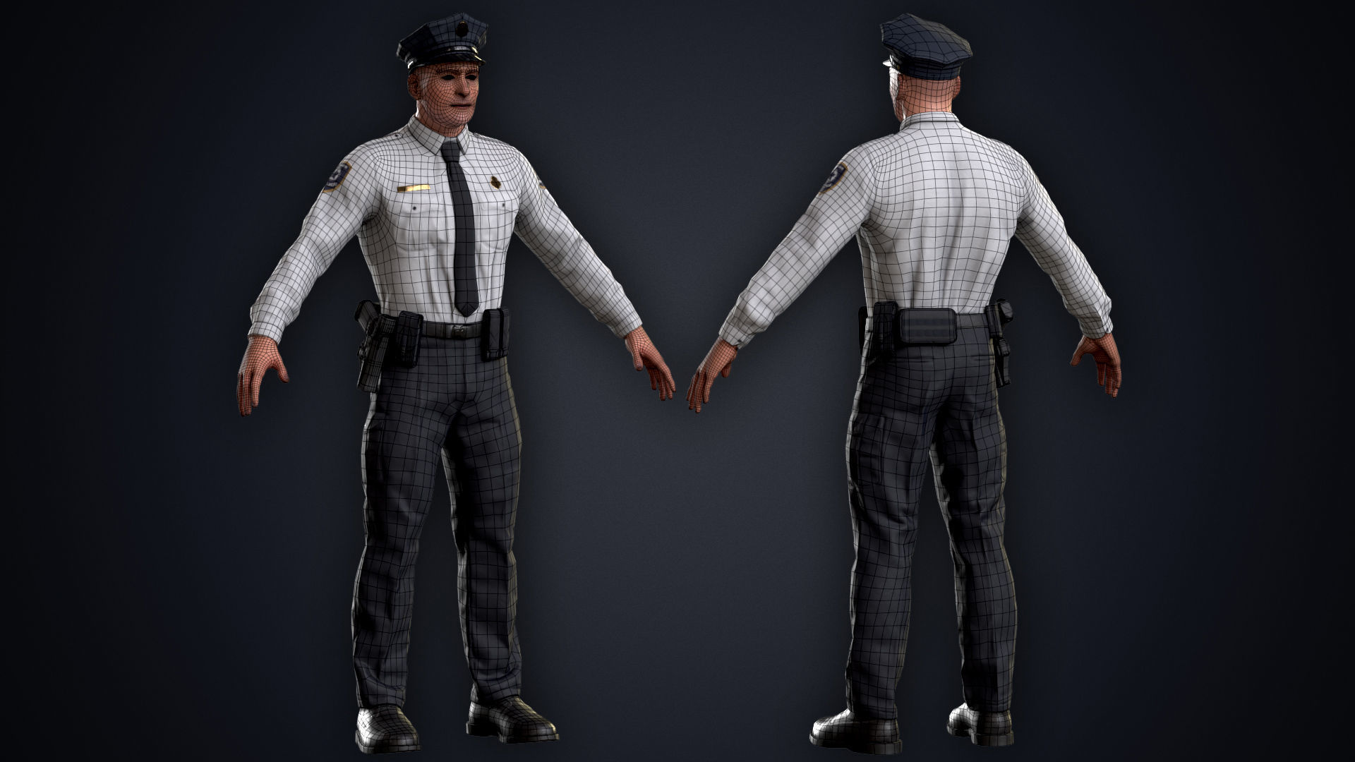 Policeman two police officers Low-poly 3D model_5
