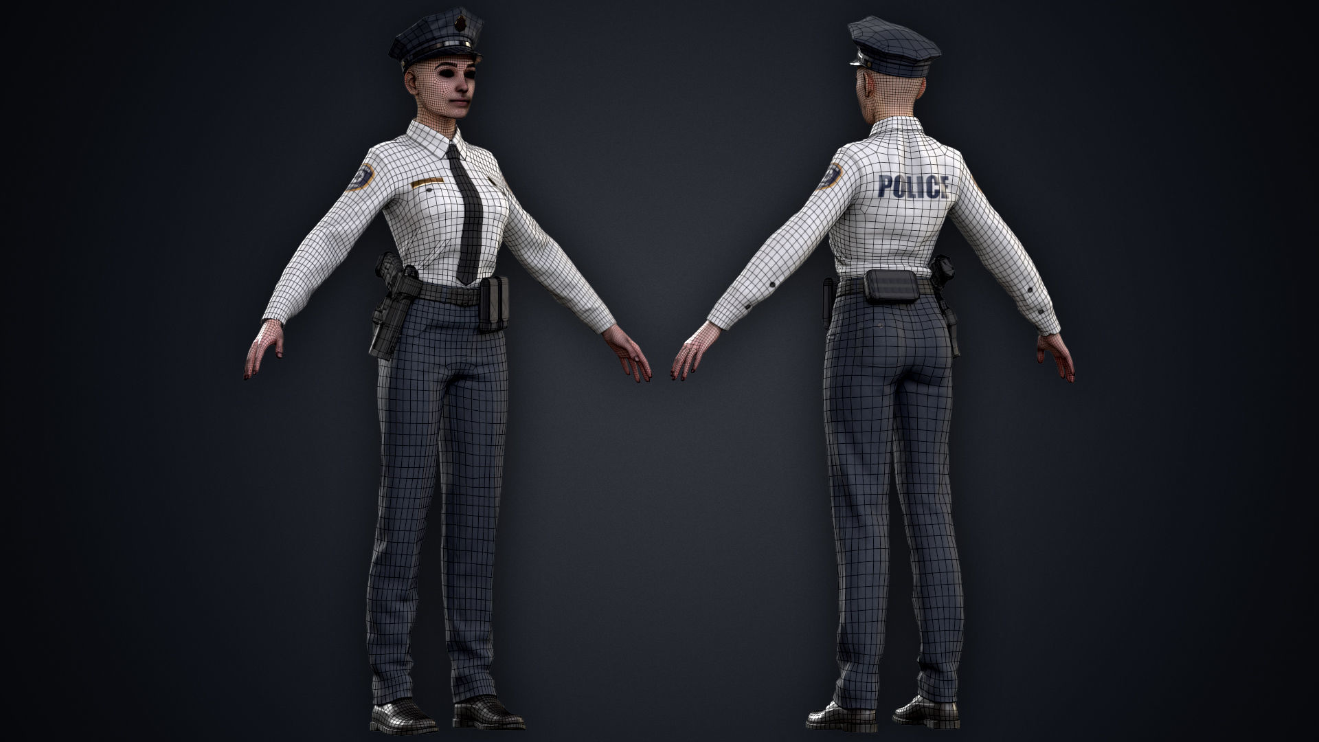 Female Police Officer Low-poly 3D model_5