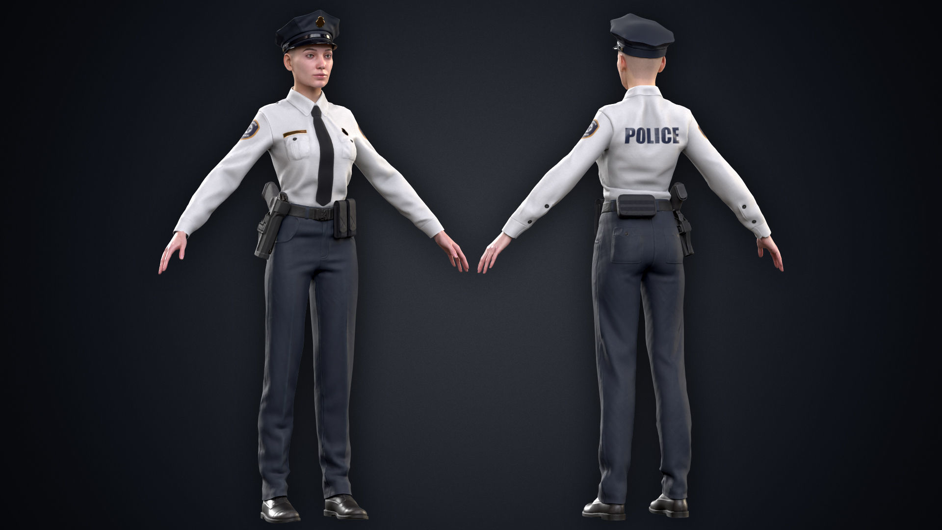 Female Police Officer Low-poly 3D model_2
