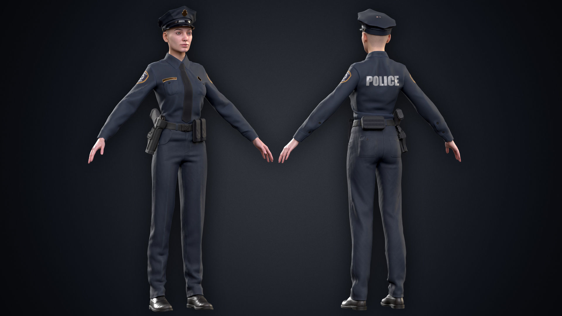 Female Police Officer Low-poly 3D model_3