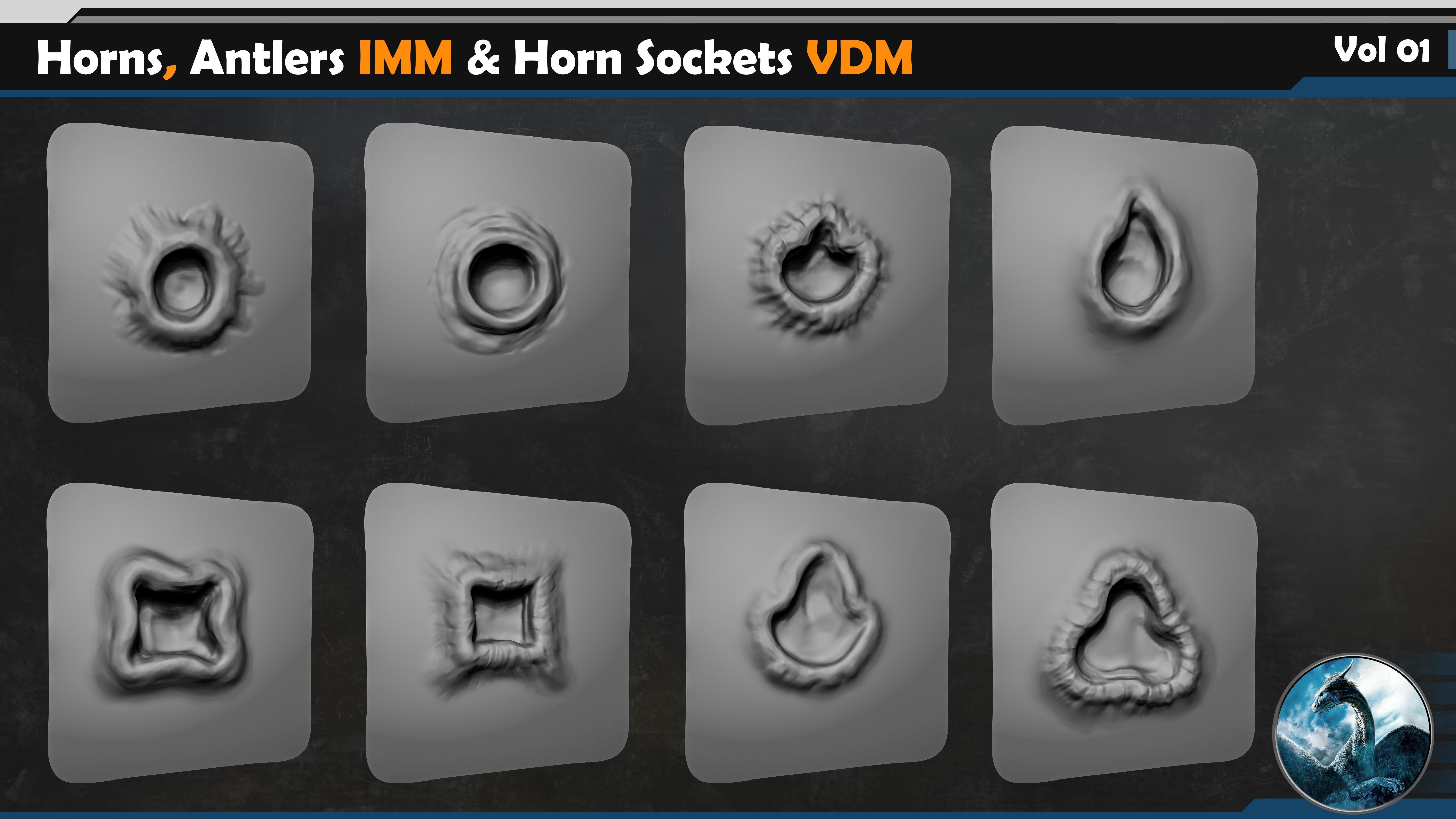 50 Horns Antlers IMM - Horn Sockets VDM Vol 01 Low-poly 3D model_12