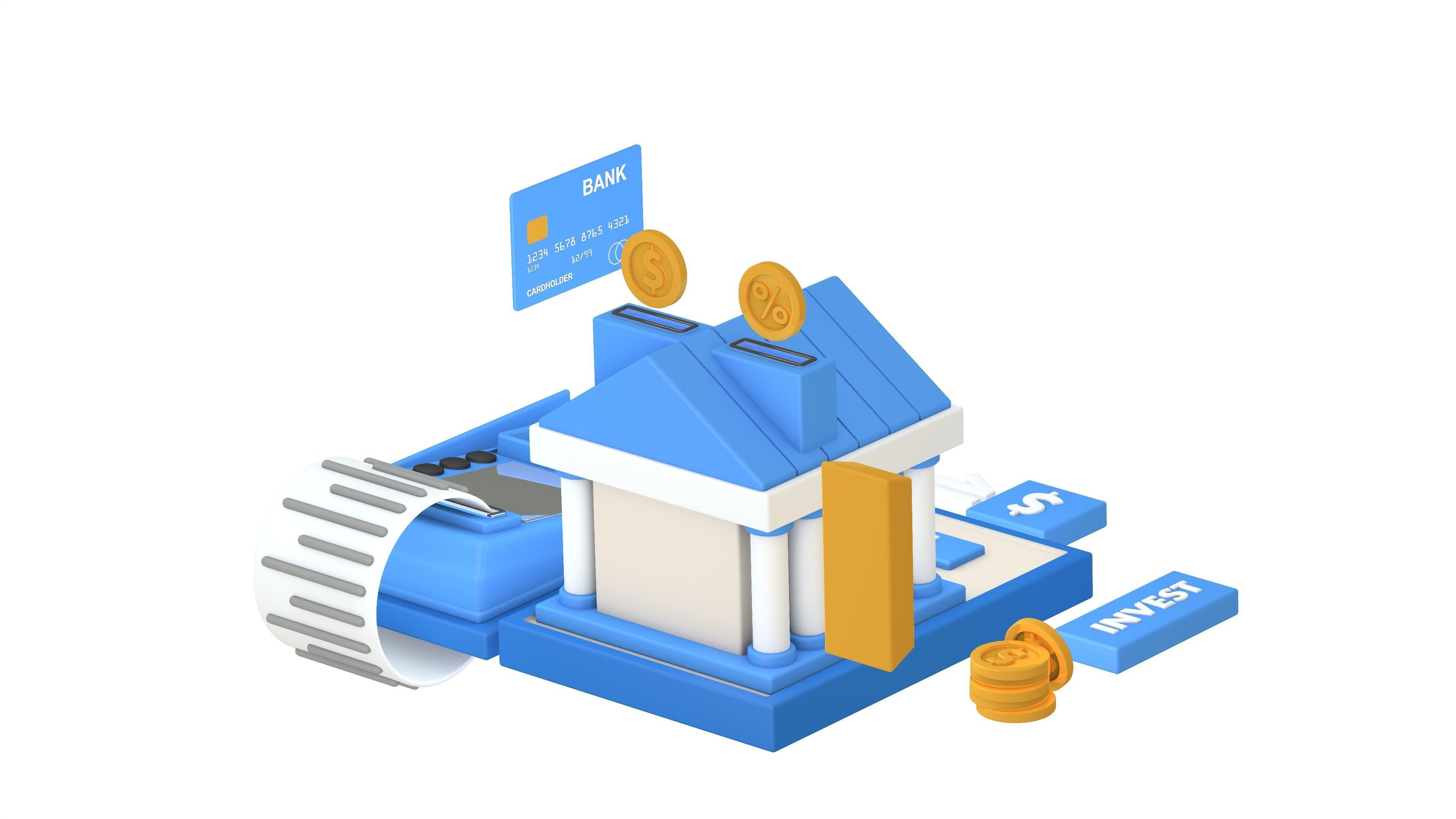Bank Terminal Finance Low Poly Animated Low-poly 3D model_4
