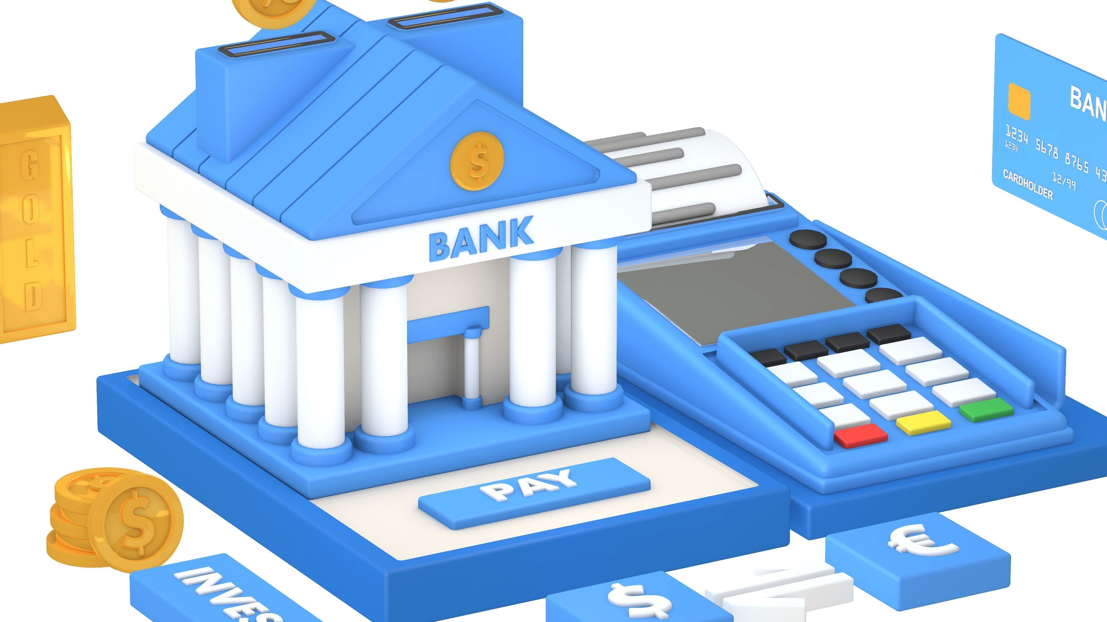 Bank Terminal Finance Low Poly Animated Low-poly 3D model_6