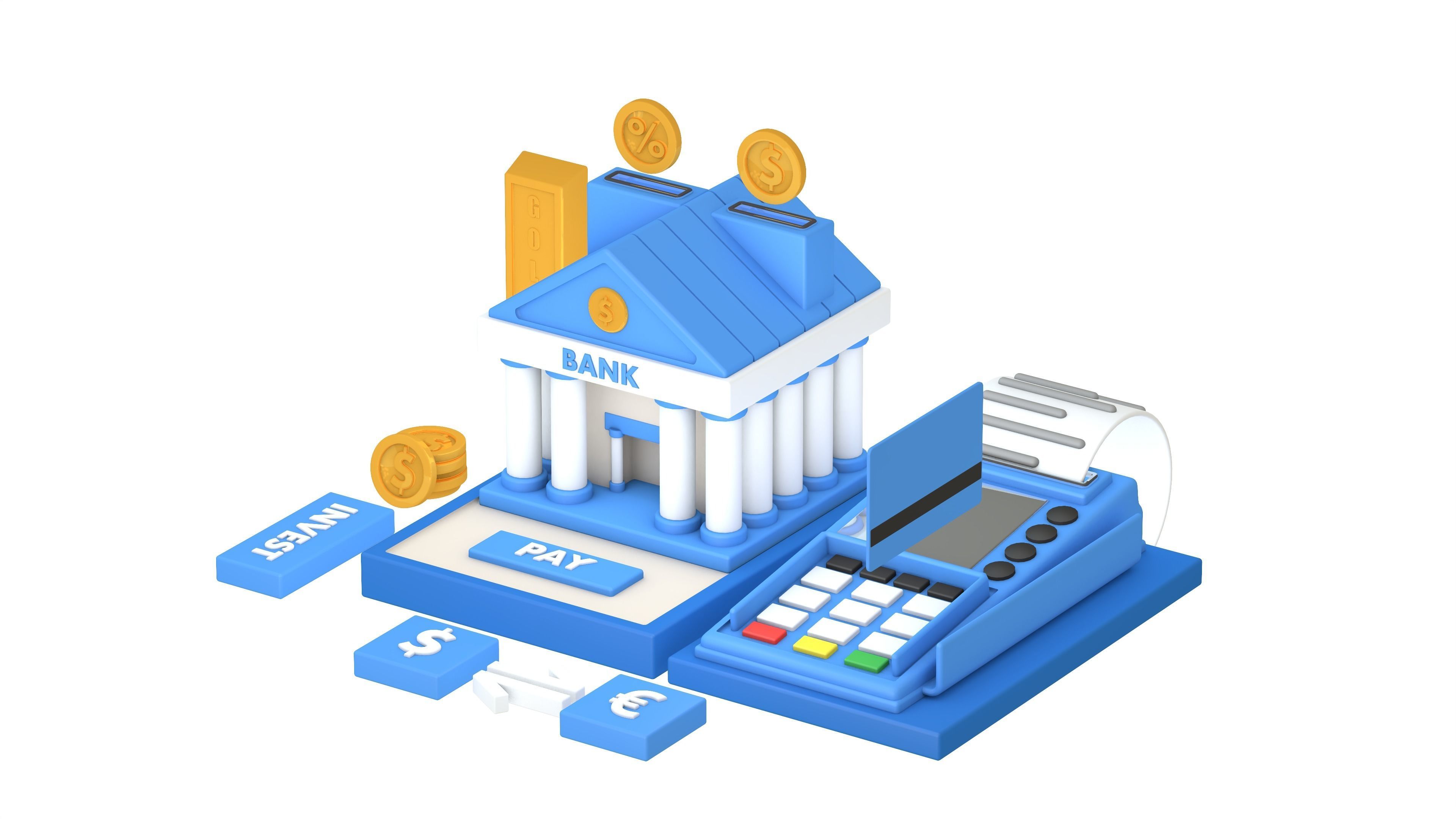 Bank Terminal Finance Low Poly Animated Low-poly 3D model_3