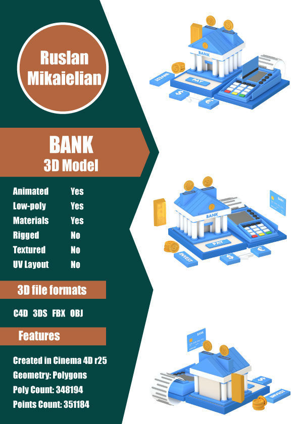 Bank Terminal Finance Low Poly Animated Low-poly 3D model_1