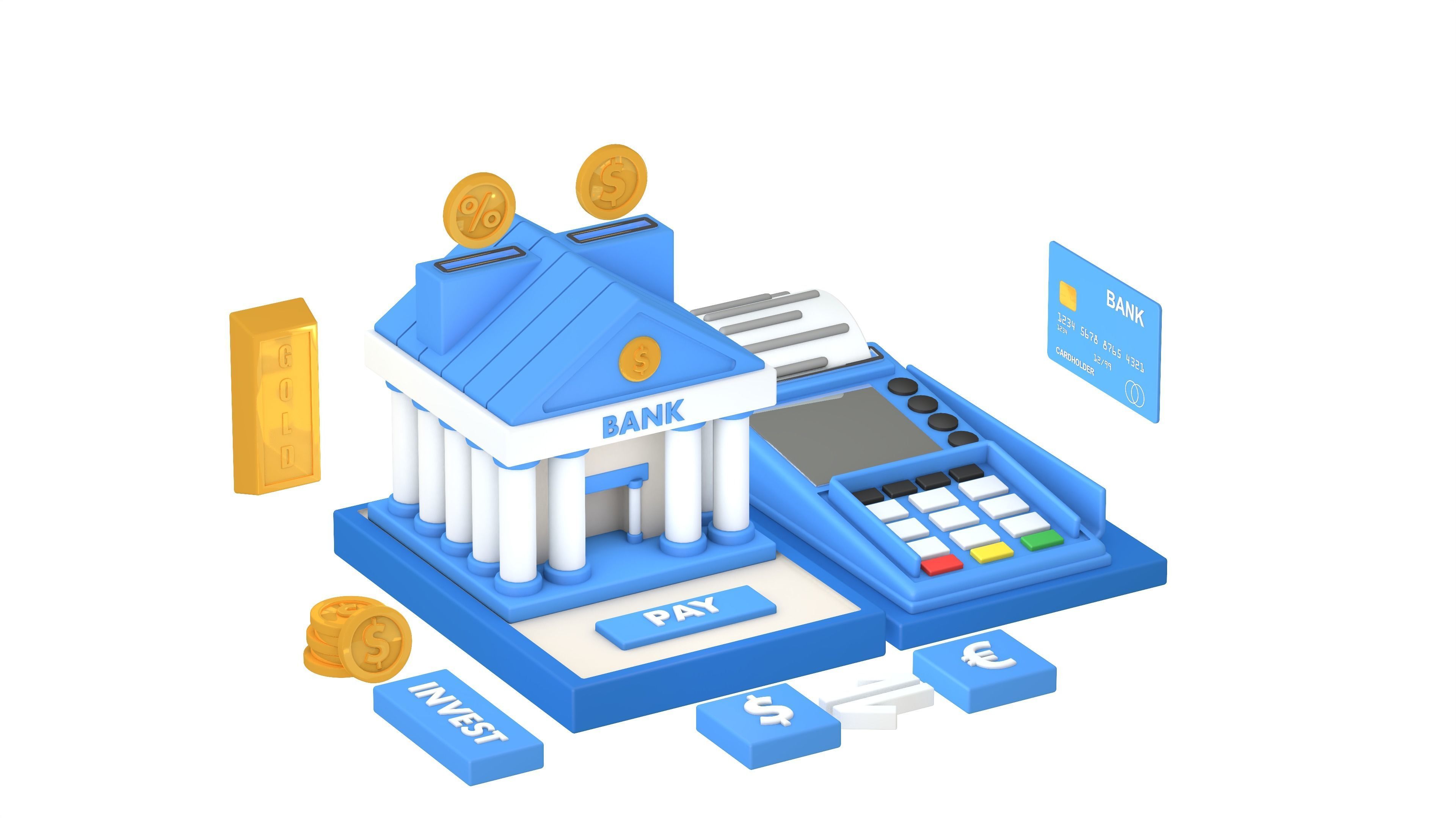 Bank Terminal Finance Low Poly Animated Low-poly 3D model_2