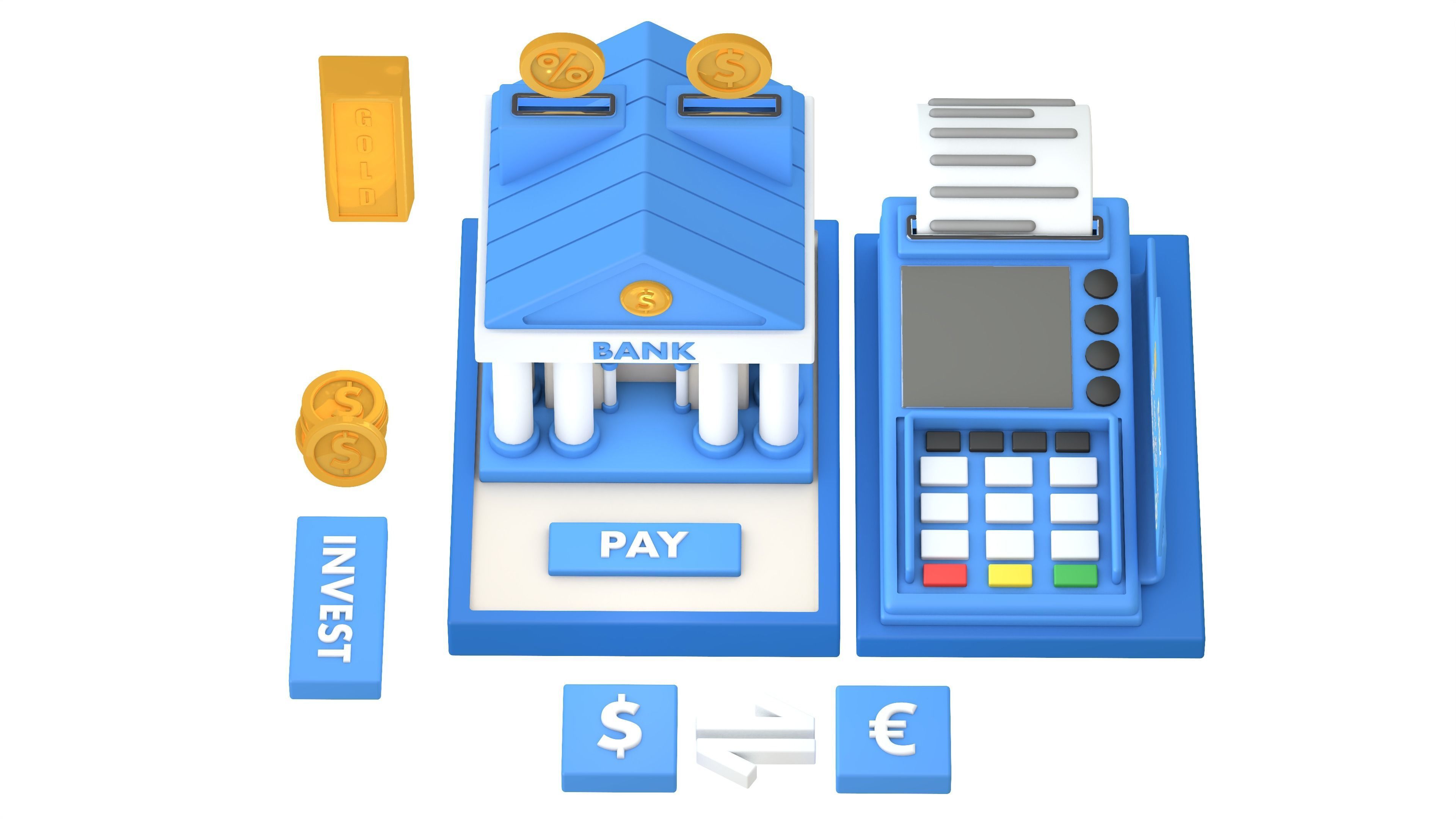 Bank Terminal Finance Low Poly Animated Low-poly 3D model_5