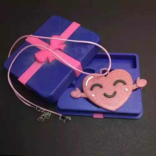 Kawaii Heart Pendant and Presentation Box 3D print model