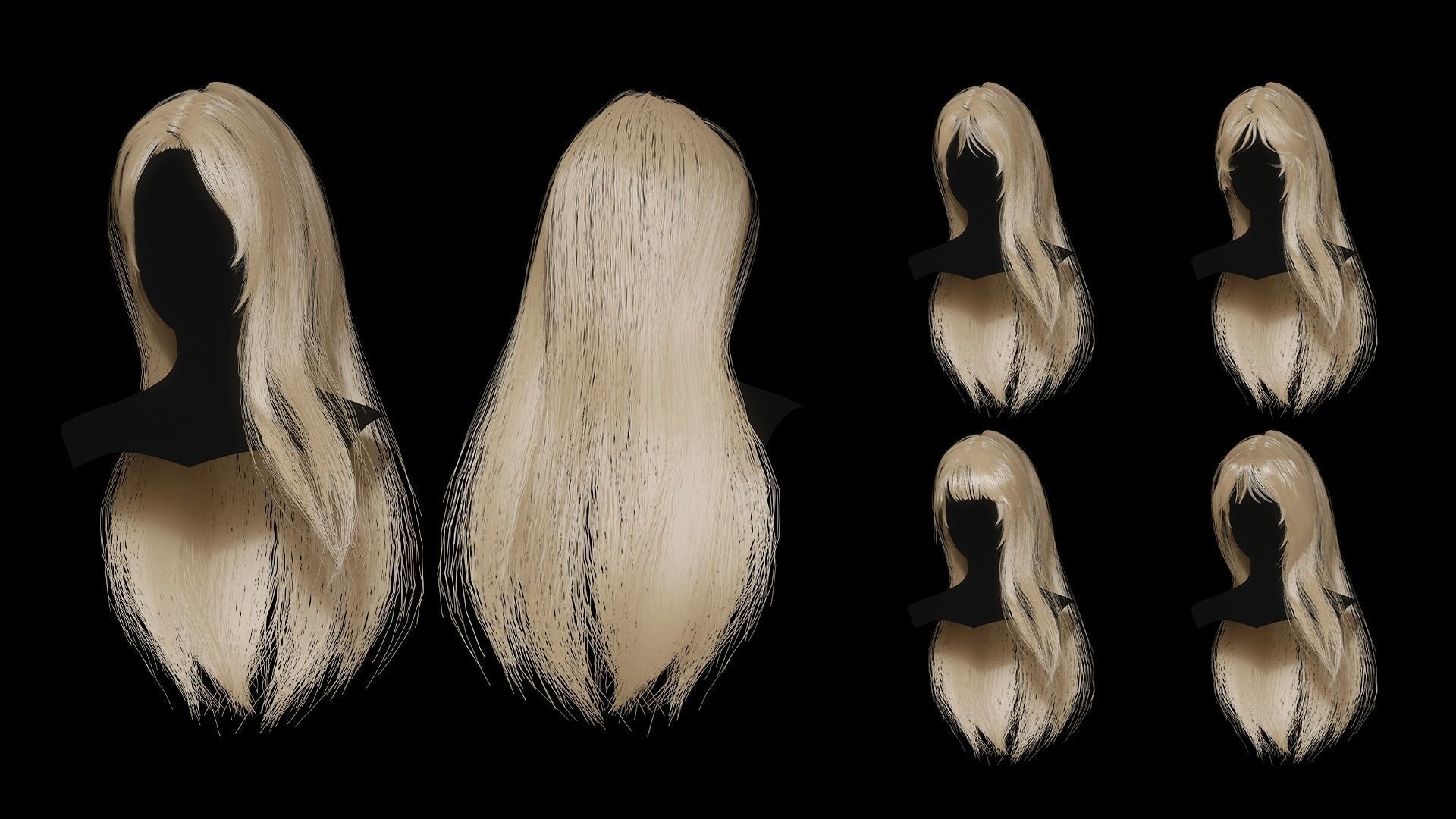Female Hair Collection 03 - Game Ready Low-poly 3D model_5