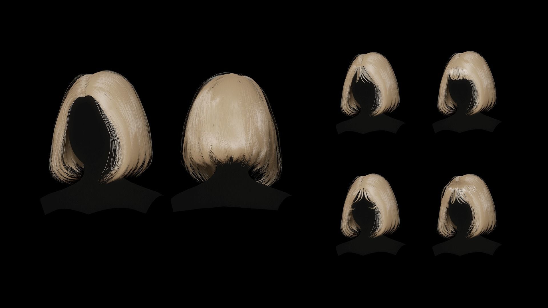 Female Hair Collection 03 - Game Ready Low-poly 3D model_6