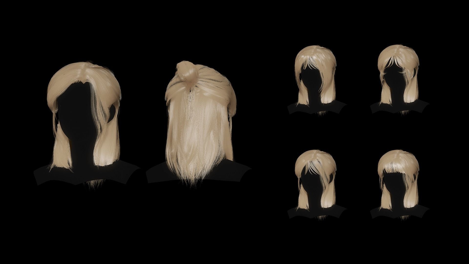 Female Hair Collection 03 - Game Ready Low-poly 3D model_9