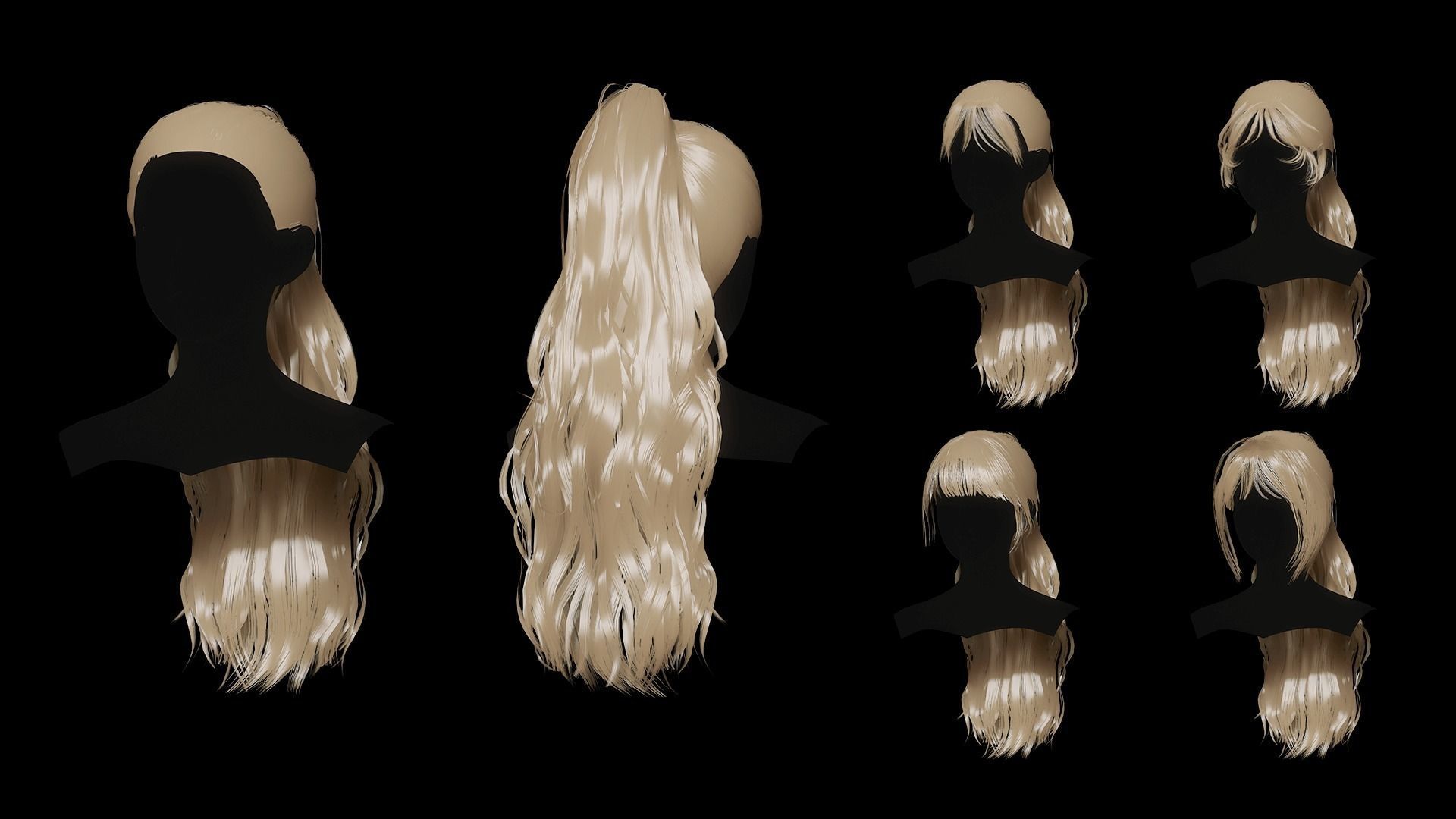 Female Hair Collection 03 - Game Ready Low-poly 3D model_10