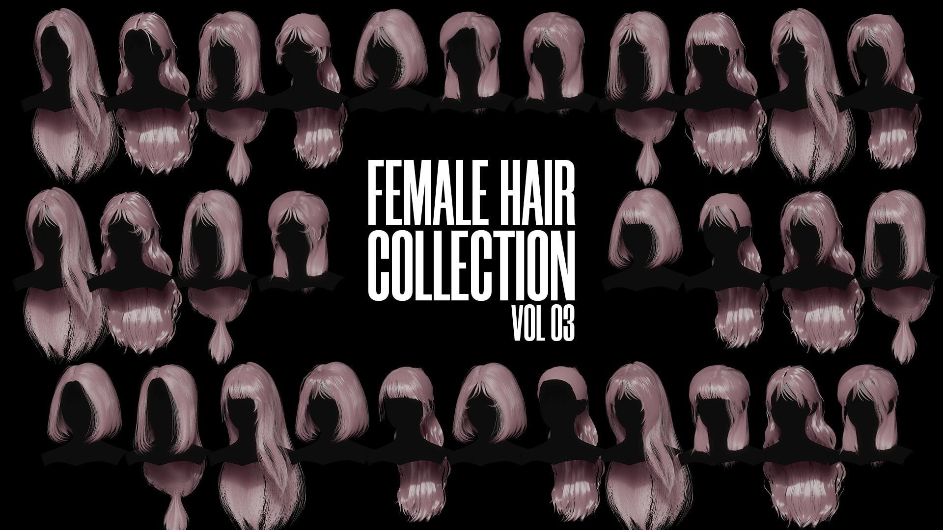 Female Hair Collection 03 - Game Ready Low-poly 3D model_1