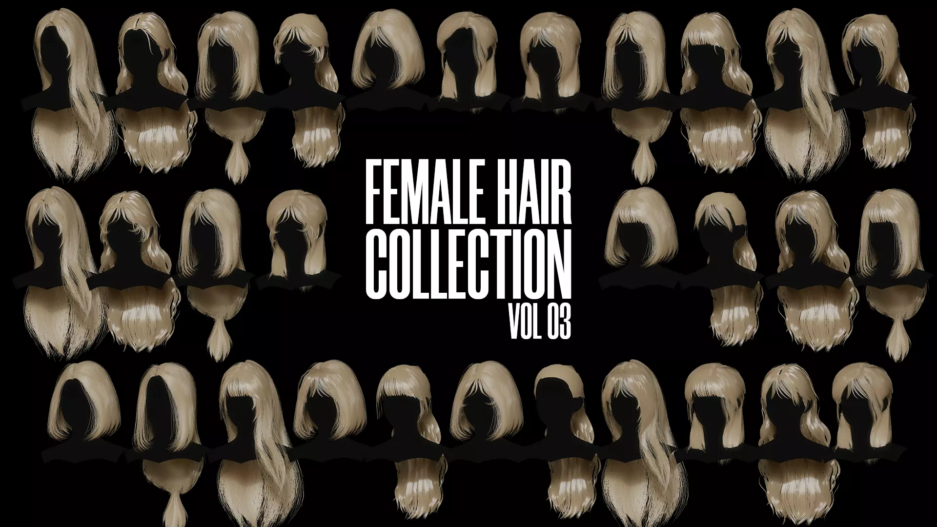 Female Hair Collection 03 - Game Ready Low-poly 3D model_0