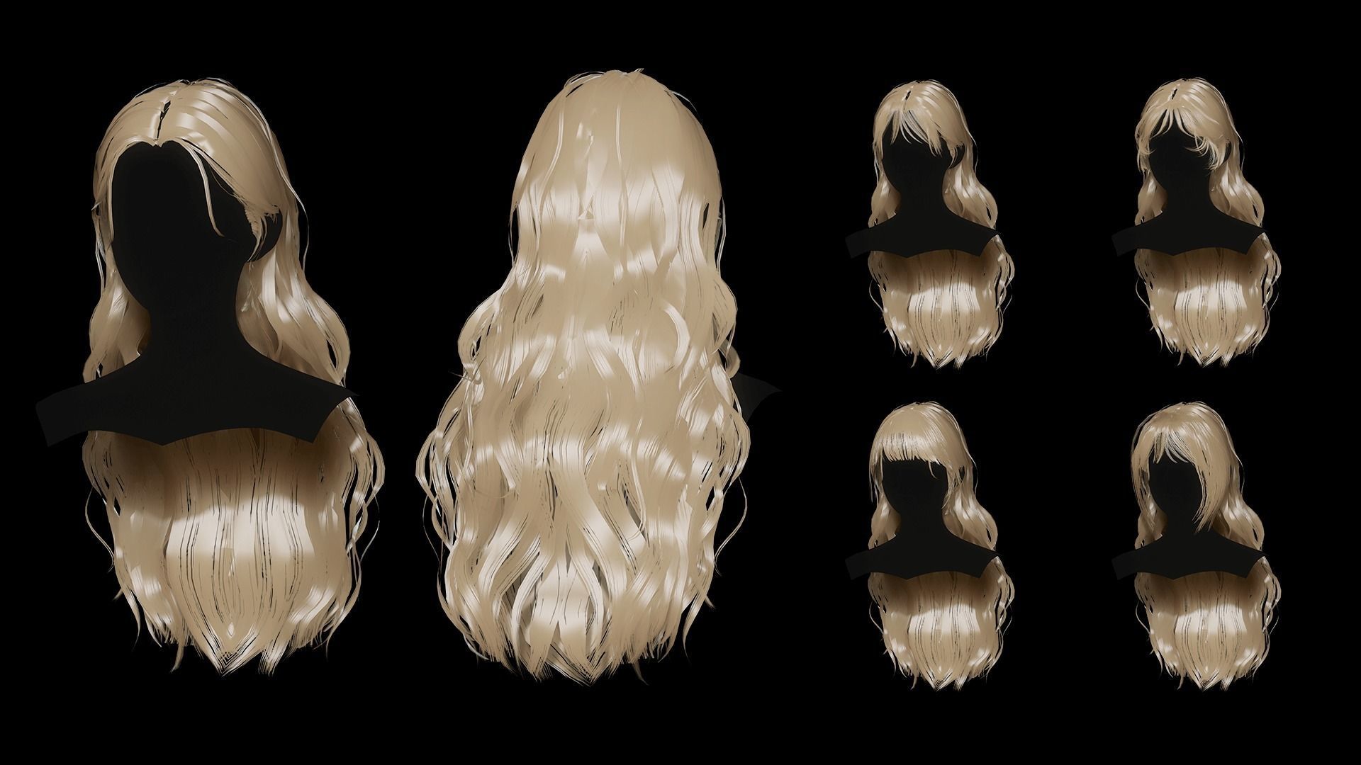 Female Hair Collection 03 - Game Ready Low-poly 3D model_8