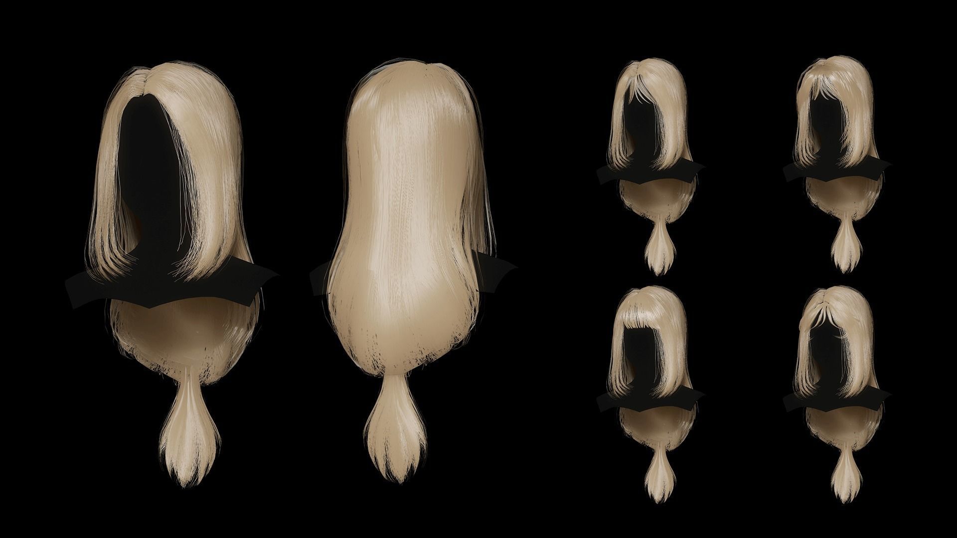 Female Hair Collection 03 - Game Ready Low-poly 3D model_7