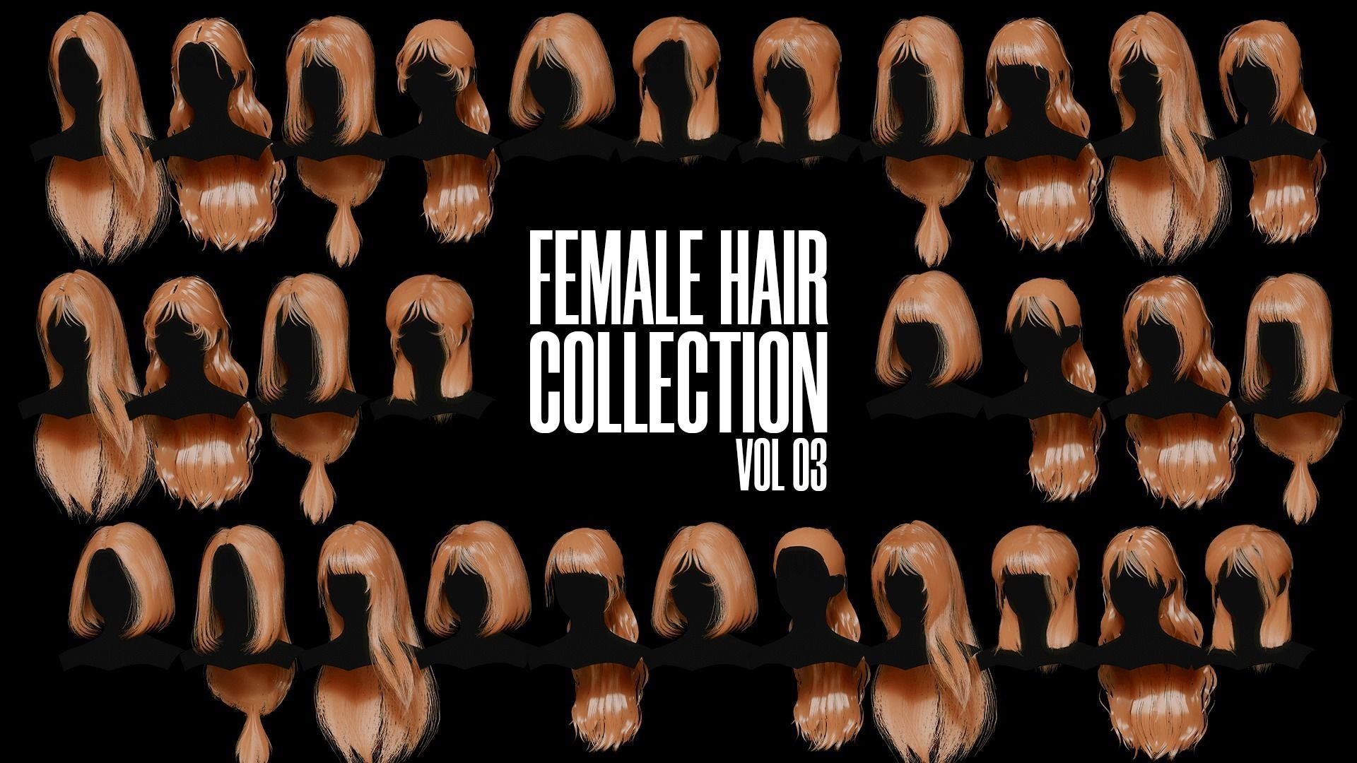Female Hair Collection 03 - Game Ready Low-poly 3D model_2