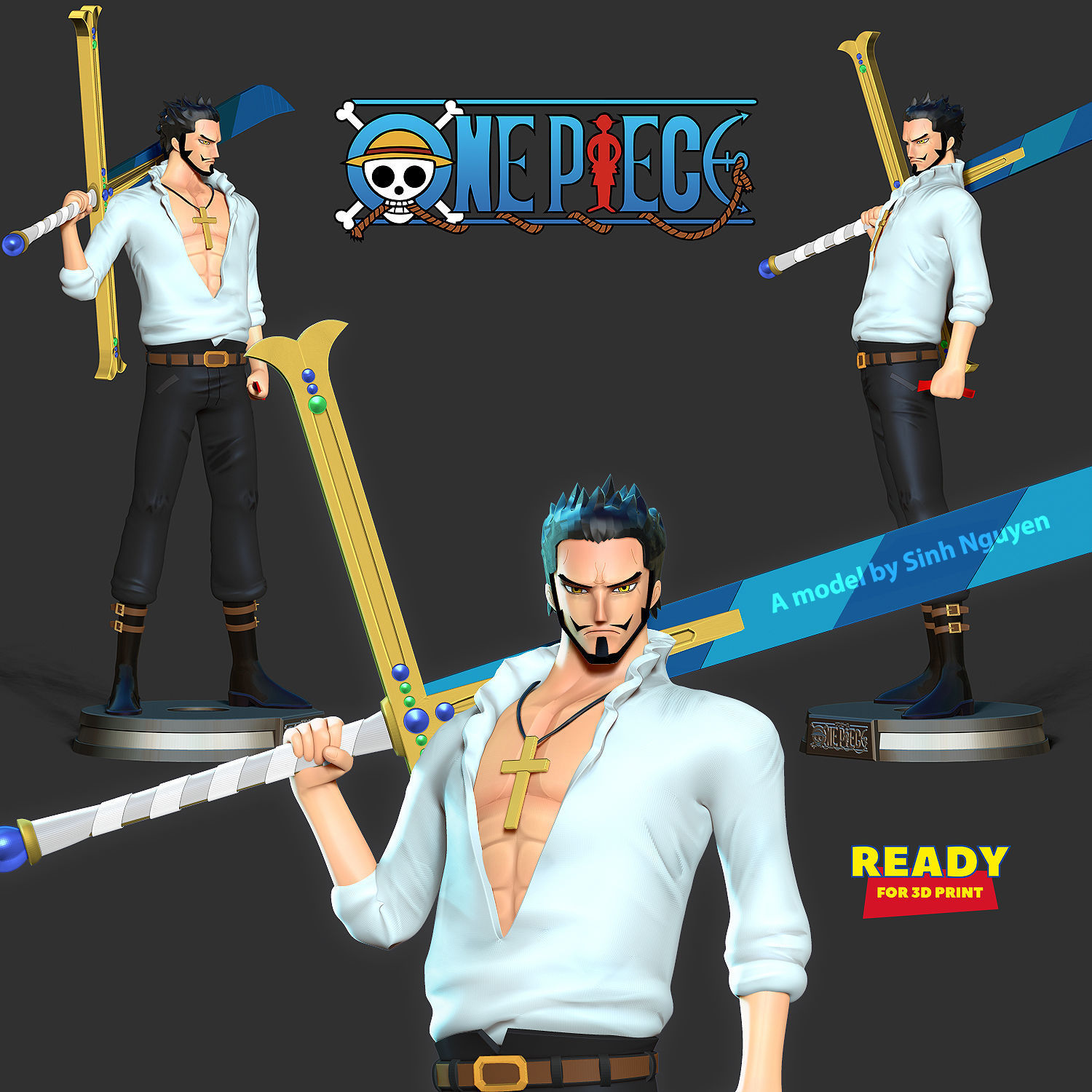 Dracule Mihawk - One Piece Fanart 3D print model_1