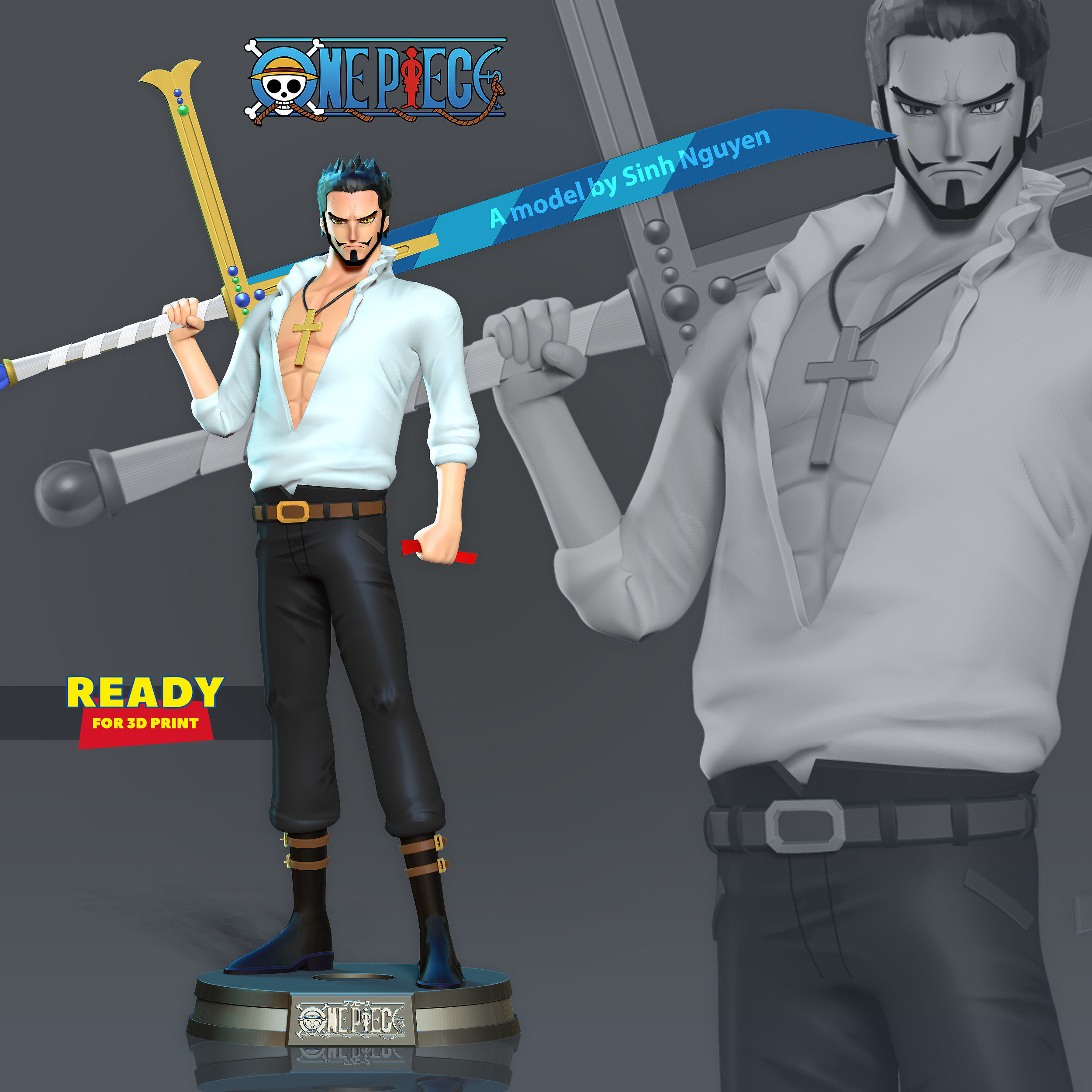 Dracule Mihawk - One Piece Fanart 3D print model_3