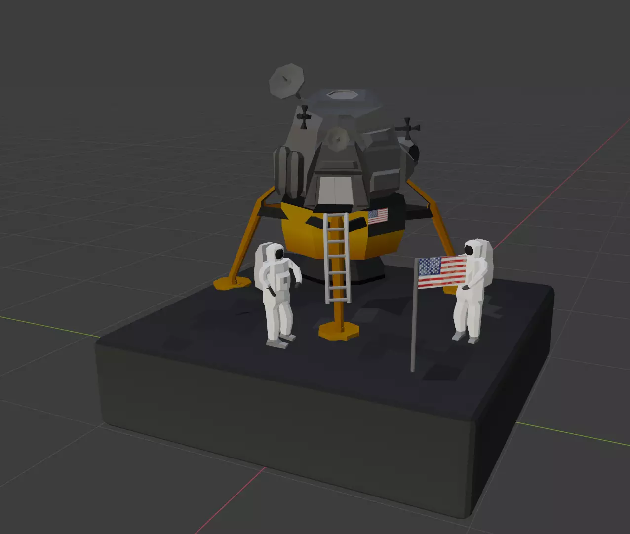 Low Poly Moon Landing  Low-poly 3D model_0