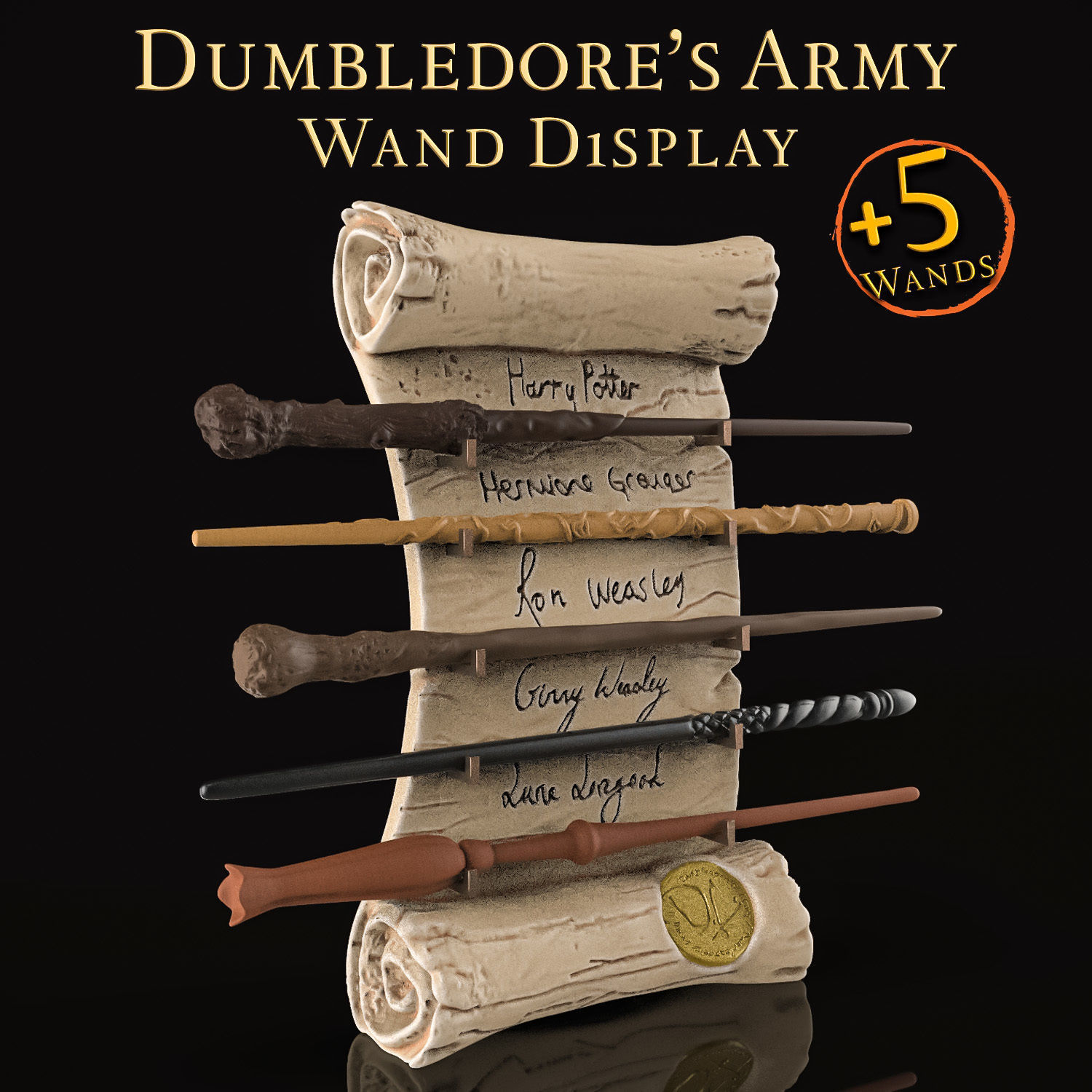 Dumbledores Army Wand Collection Display with 5 Wands  3D print model_1